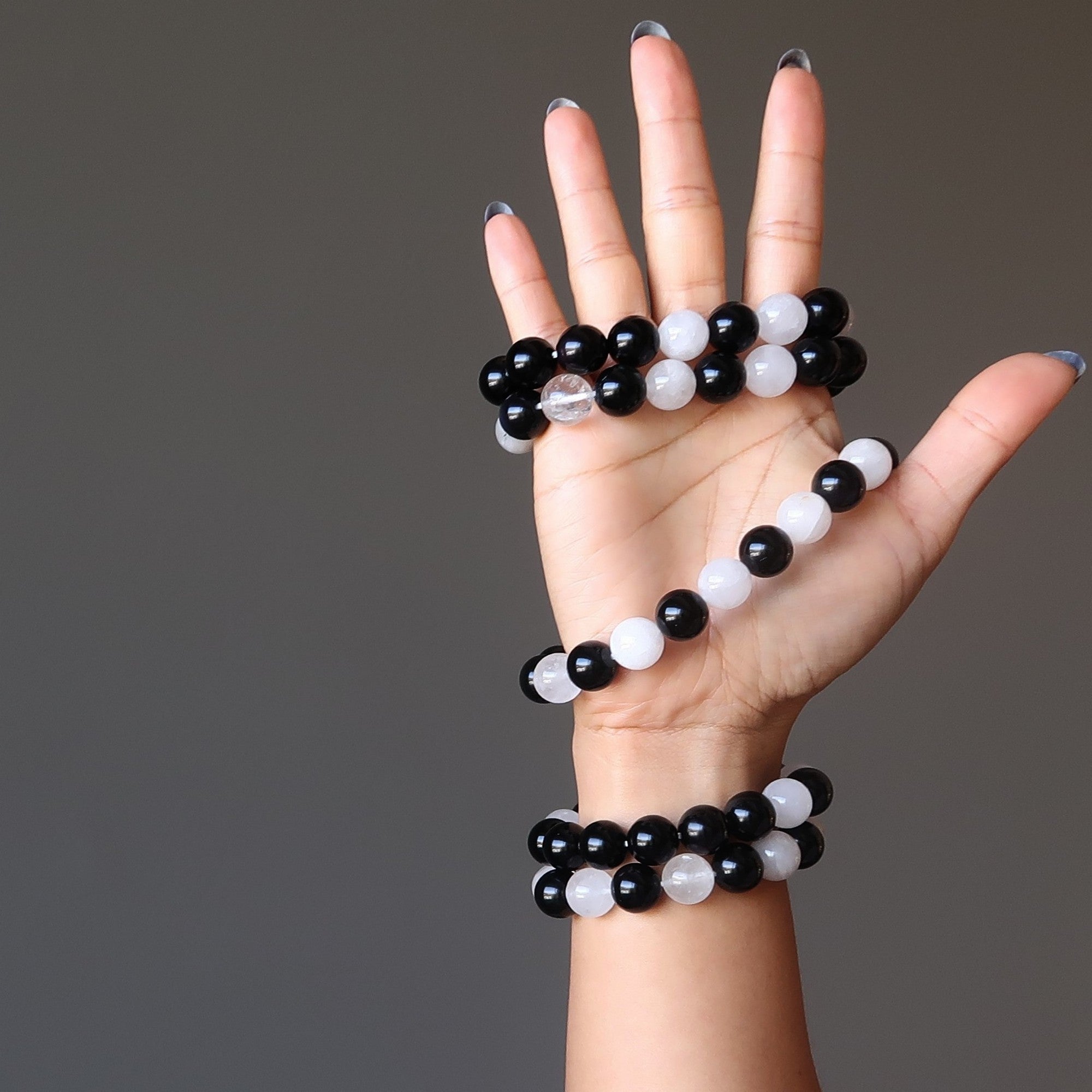 Black Obsidian Bracelet & Snow Quartz Yin Yang Protection