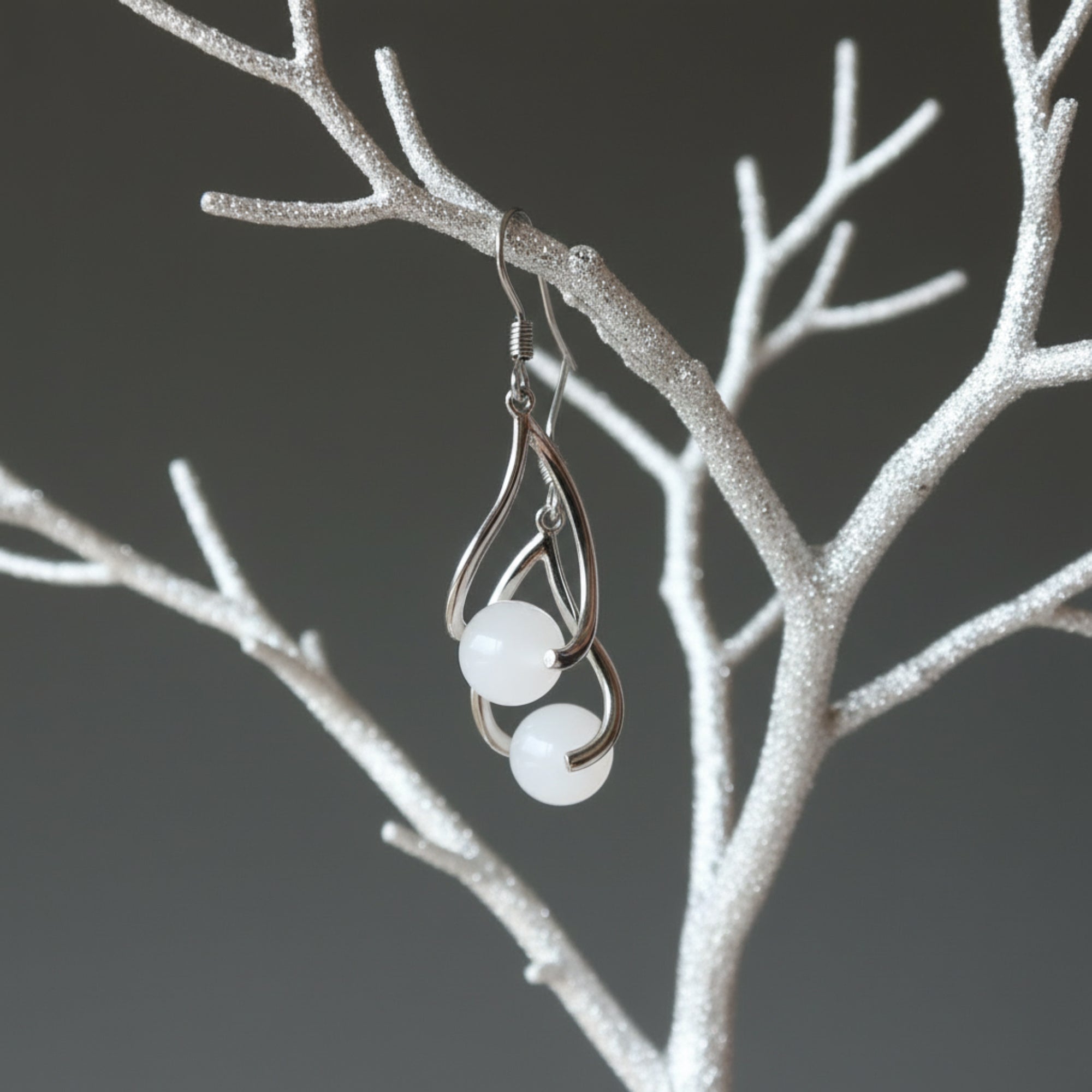Boucles d'oreilles Quartz Neige Gouttes du Destin Élégantes
