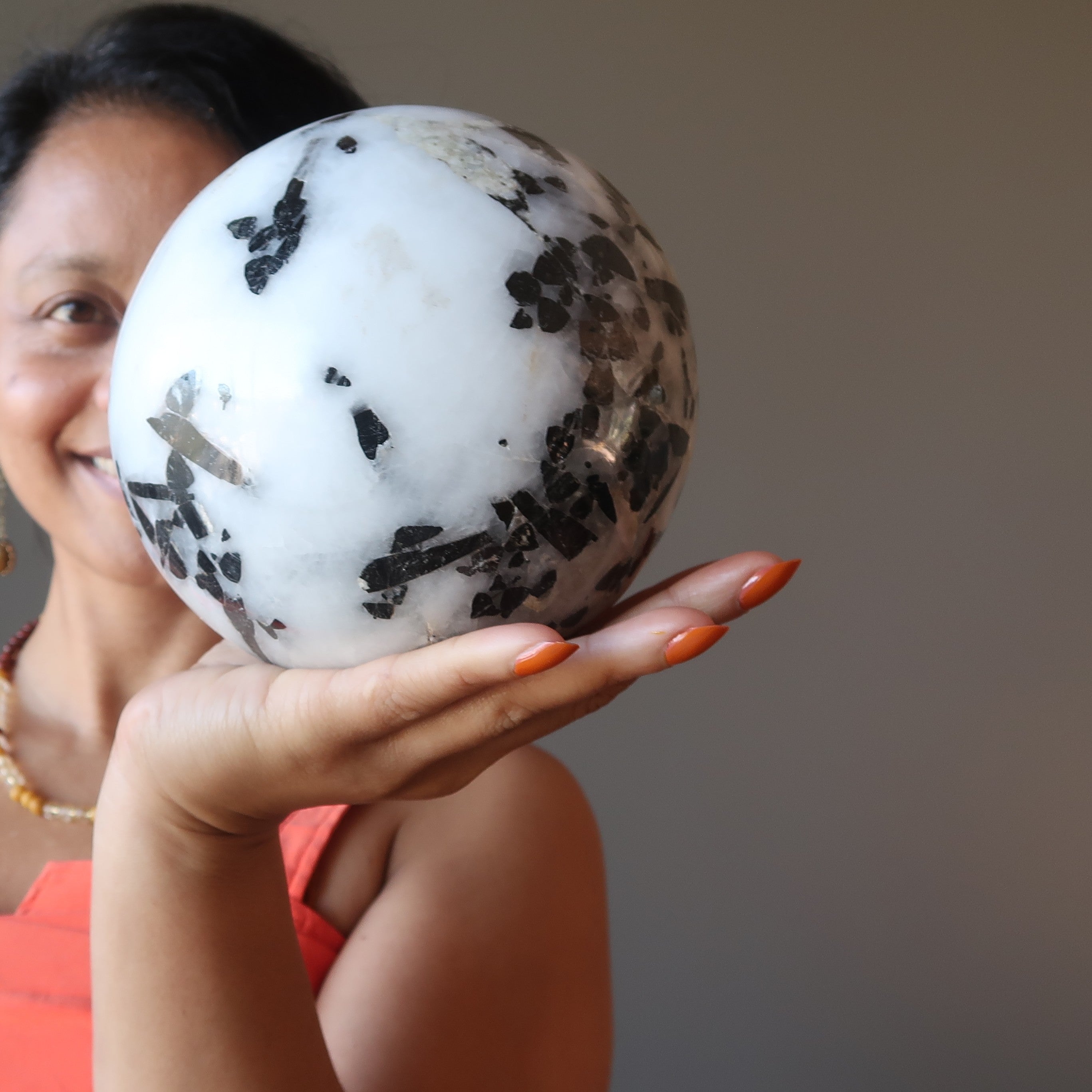Quartz Tourmaline Sphere Black White Protection Crystal Ball