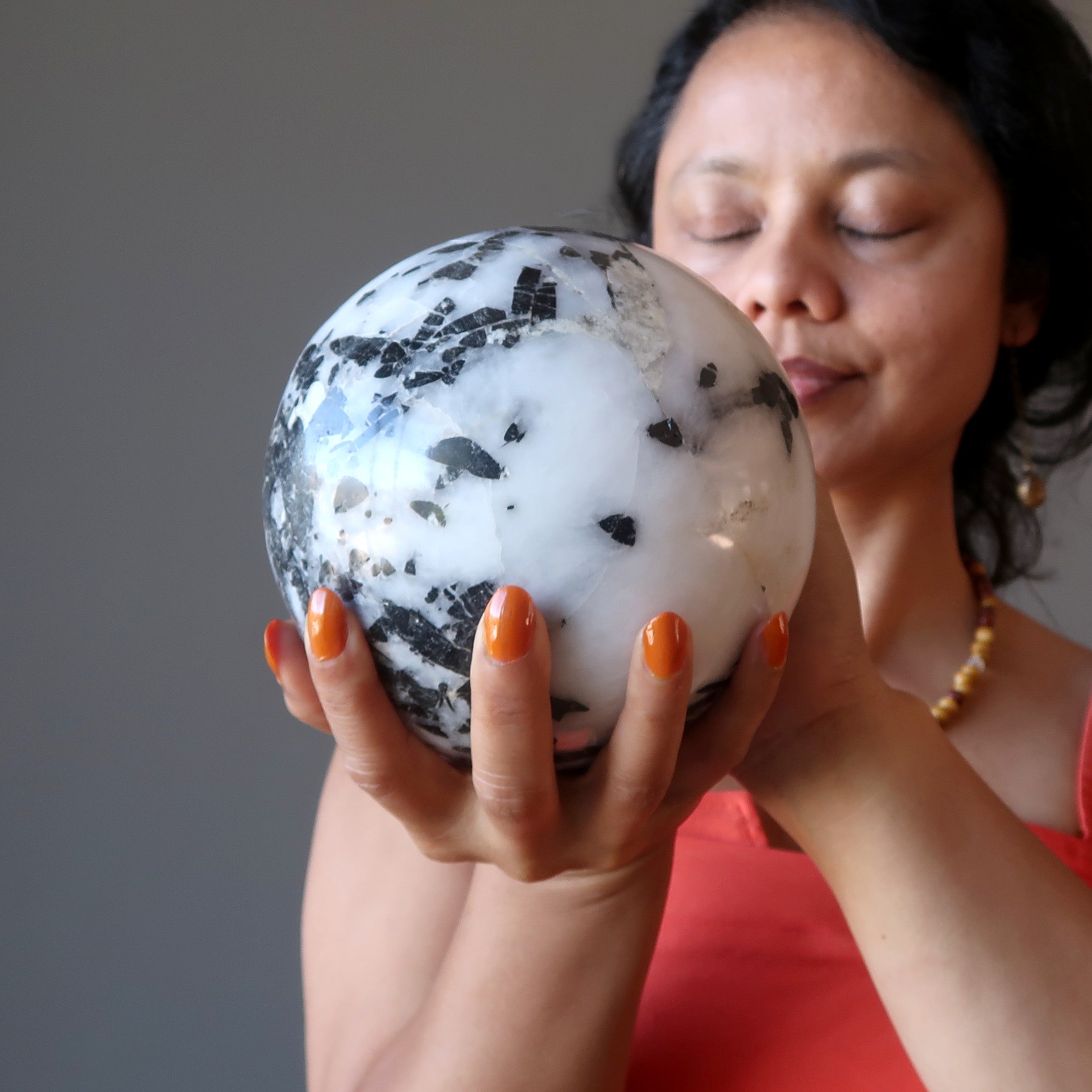 Quartz Tourmaline Sphere Black White Protection Crystal Ball