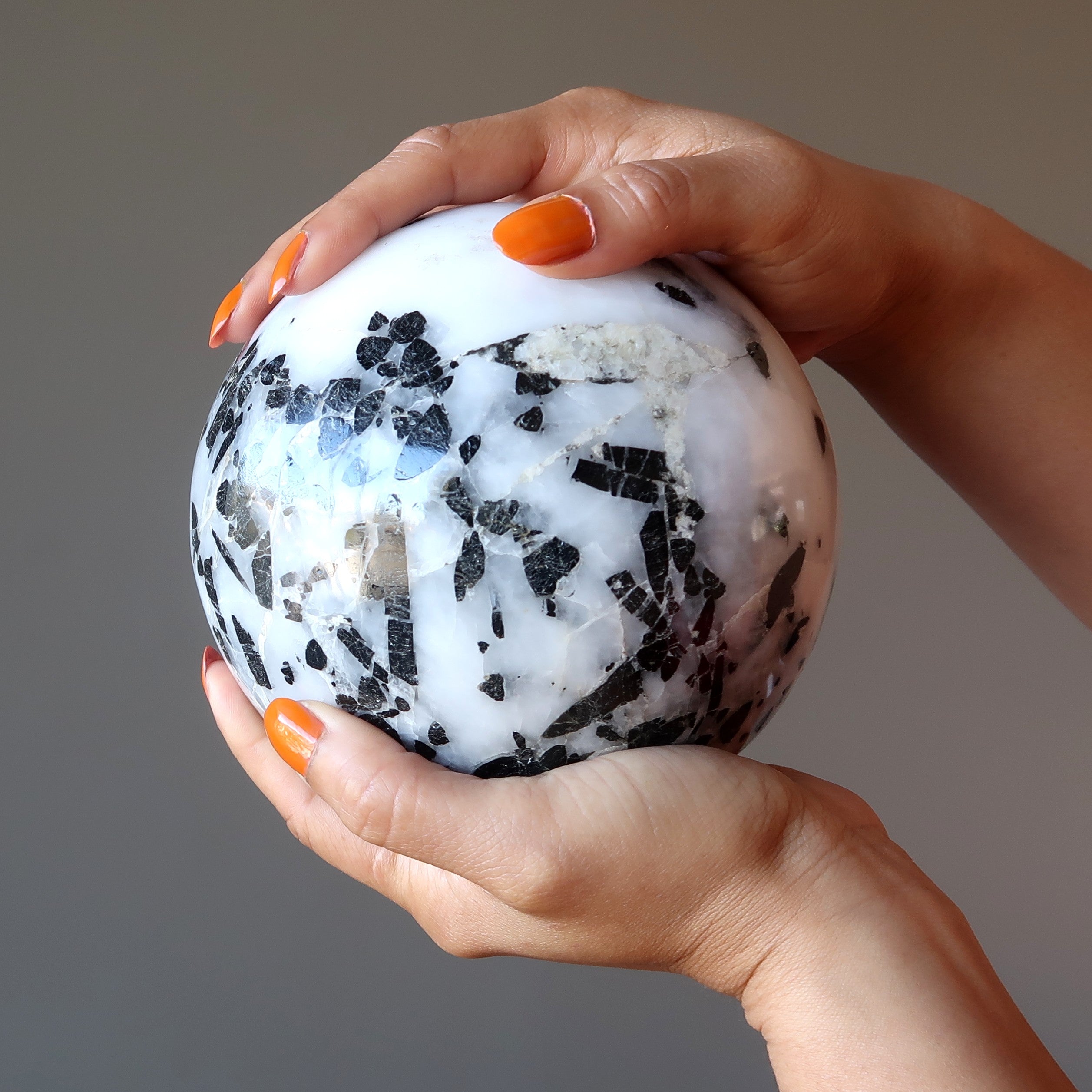Quartz Tourmaline Sphere Black White Protection Crystal Ball