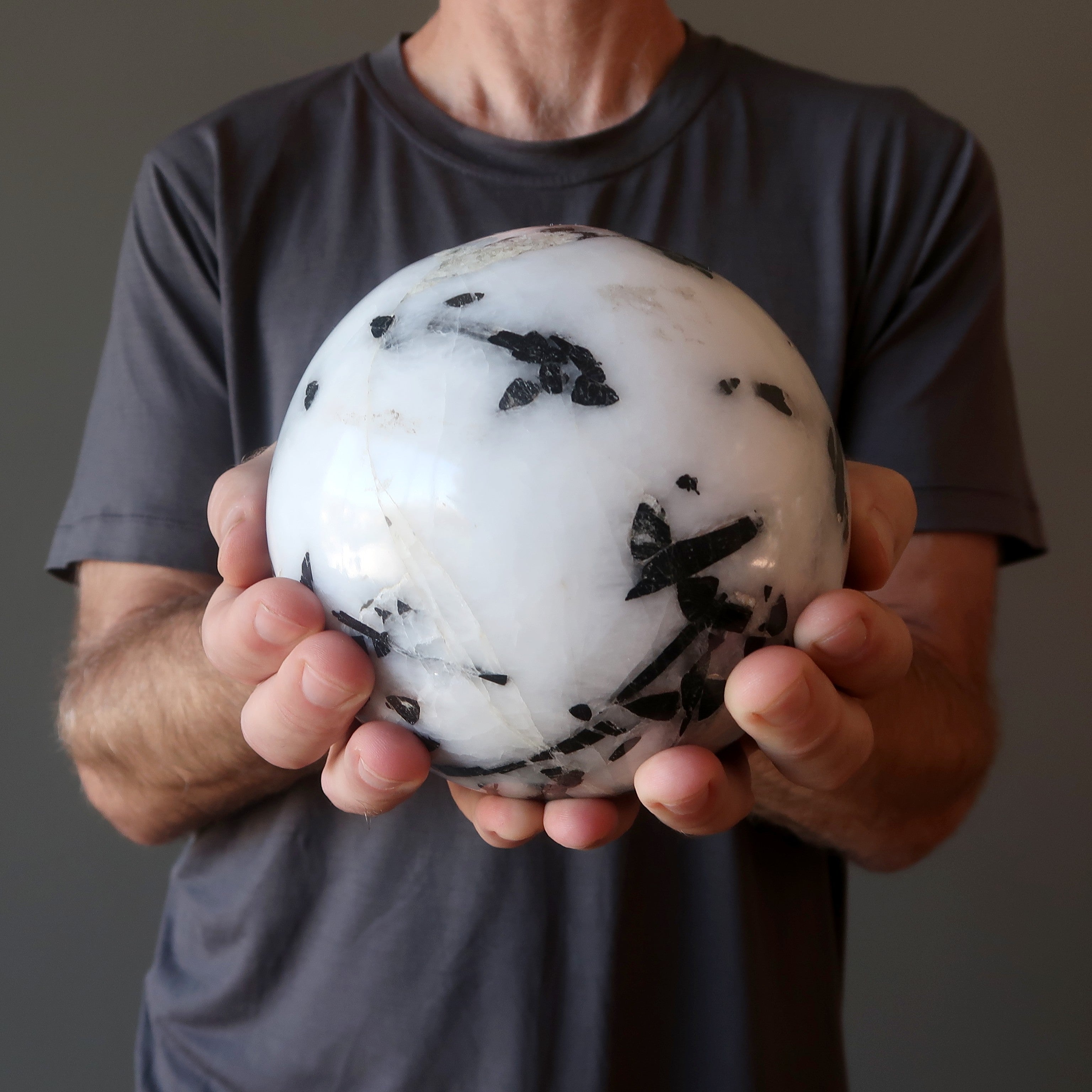 Quartz Tourmaline Sphere Black White Protection Crystal Ball
