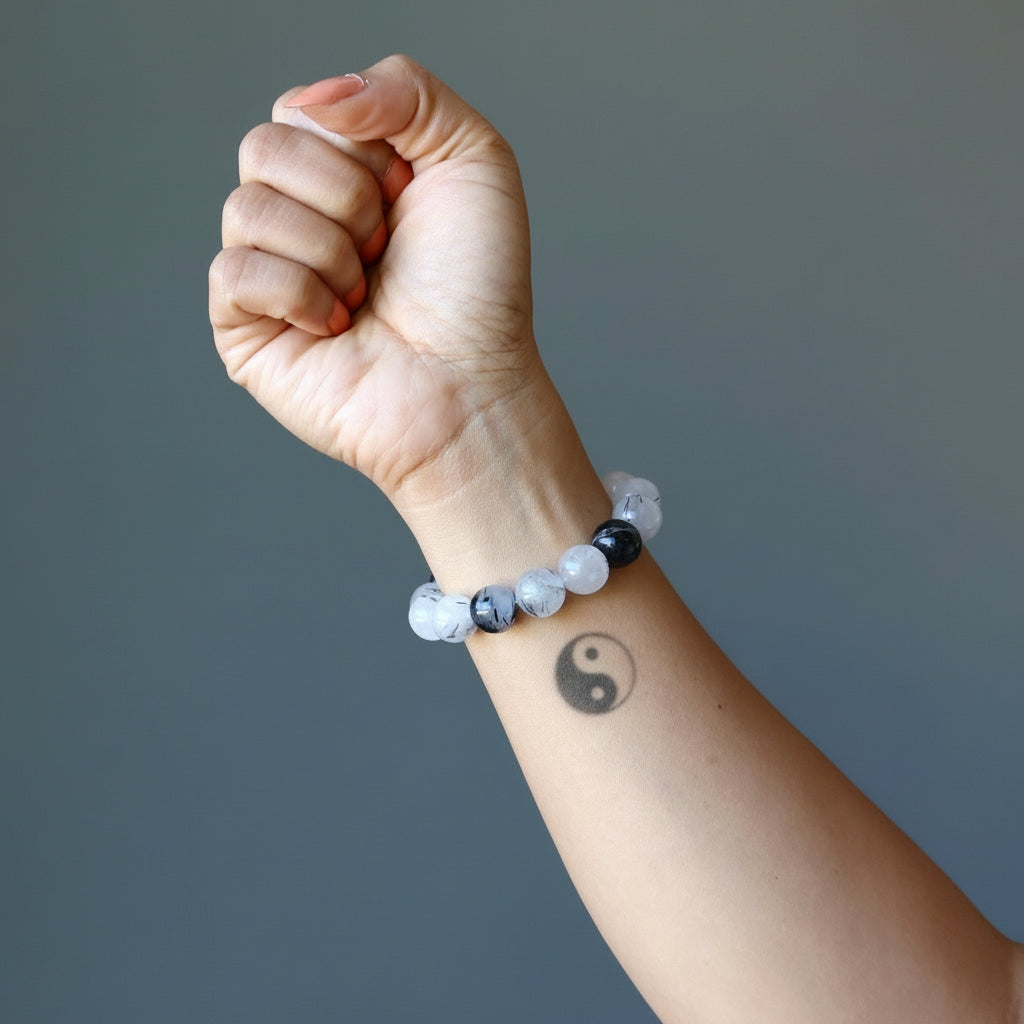 Quarz-Turmalin-Armband Yin Yang Universum