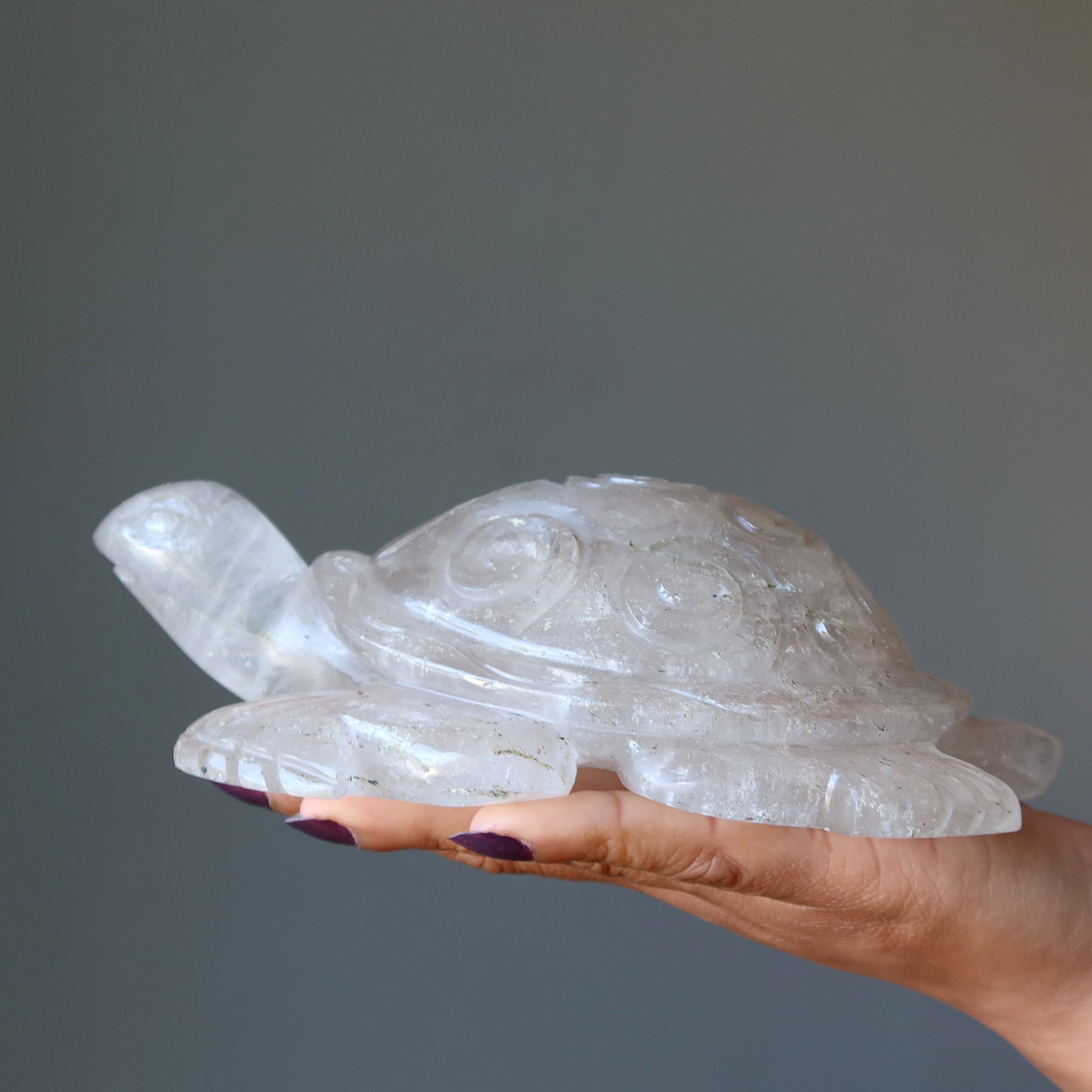 Wolkenquarz Schildkröte Weise Tier Kristall Statue XL 18.5 cm