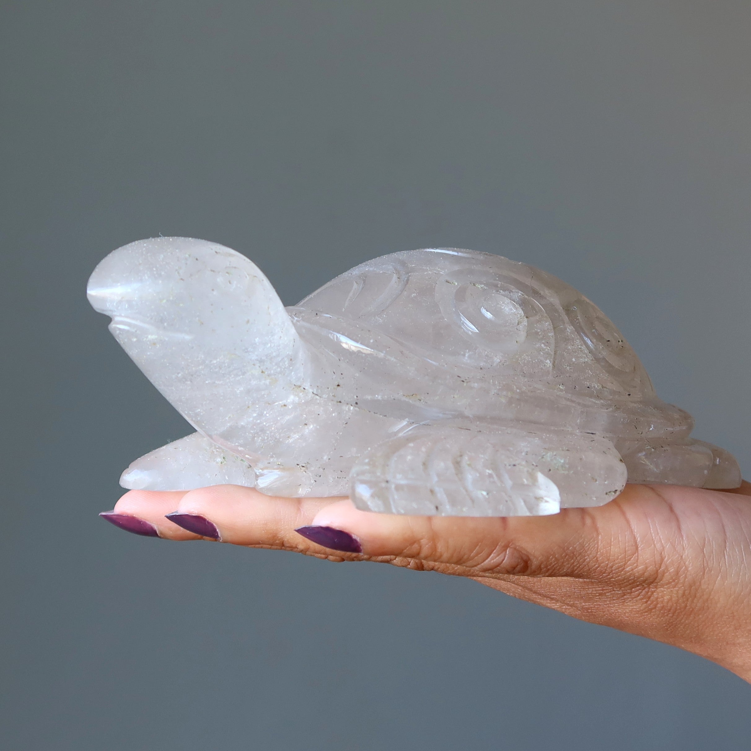 Wolkenquarz Schildkröte Weise Tier Kristall Statue XL 18.5 cm