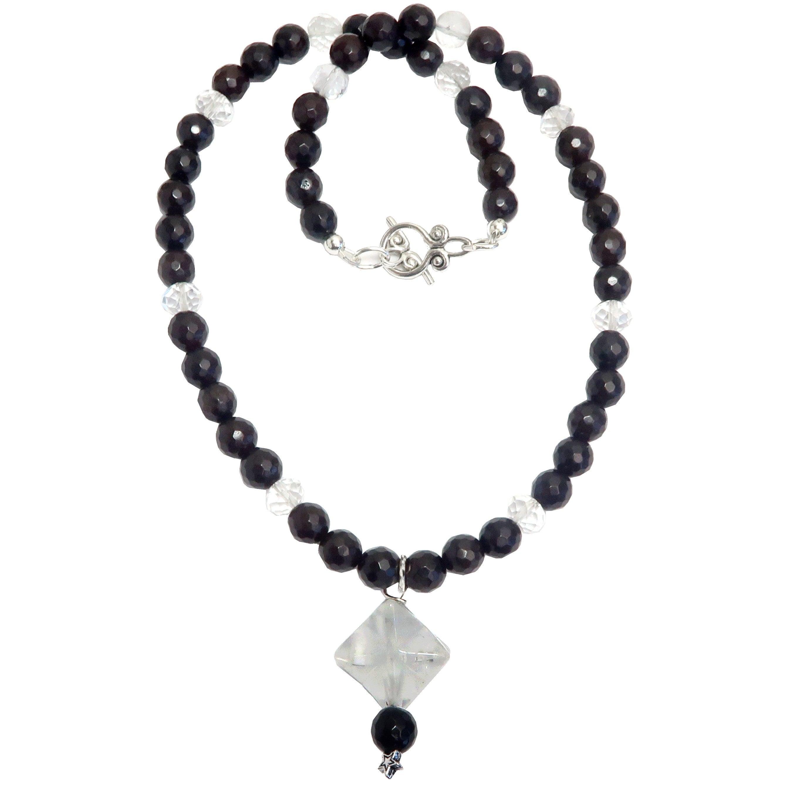 Clear Quartz Necklace Merkaba Star Chalcedony