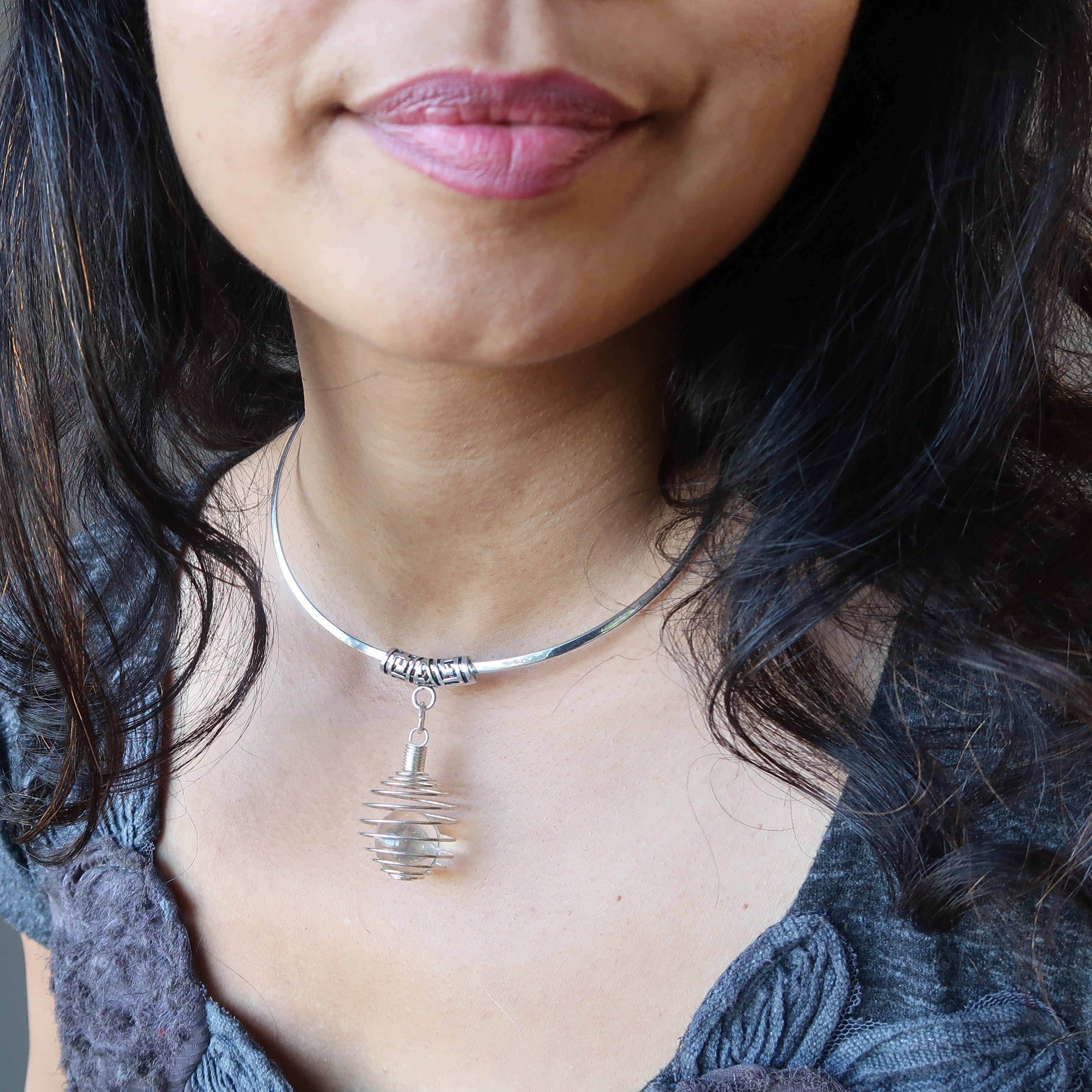 Clear Quartz Necklace Magic Aura Silver Choker