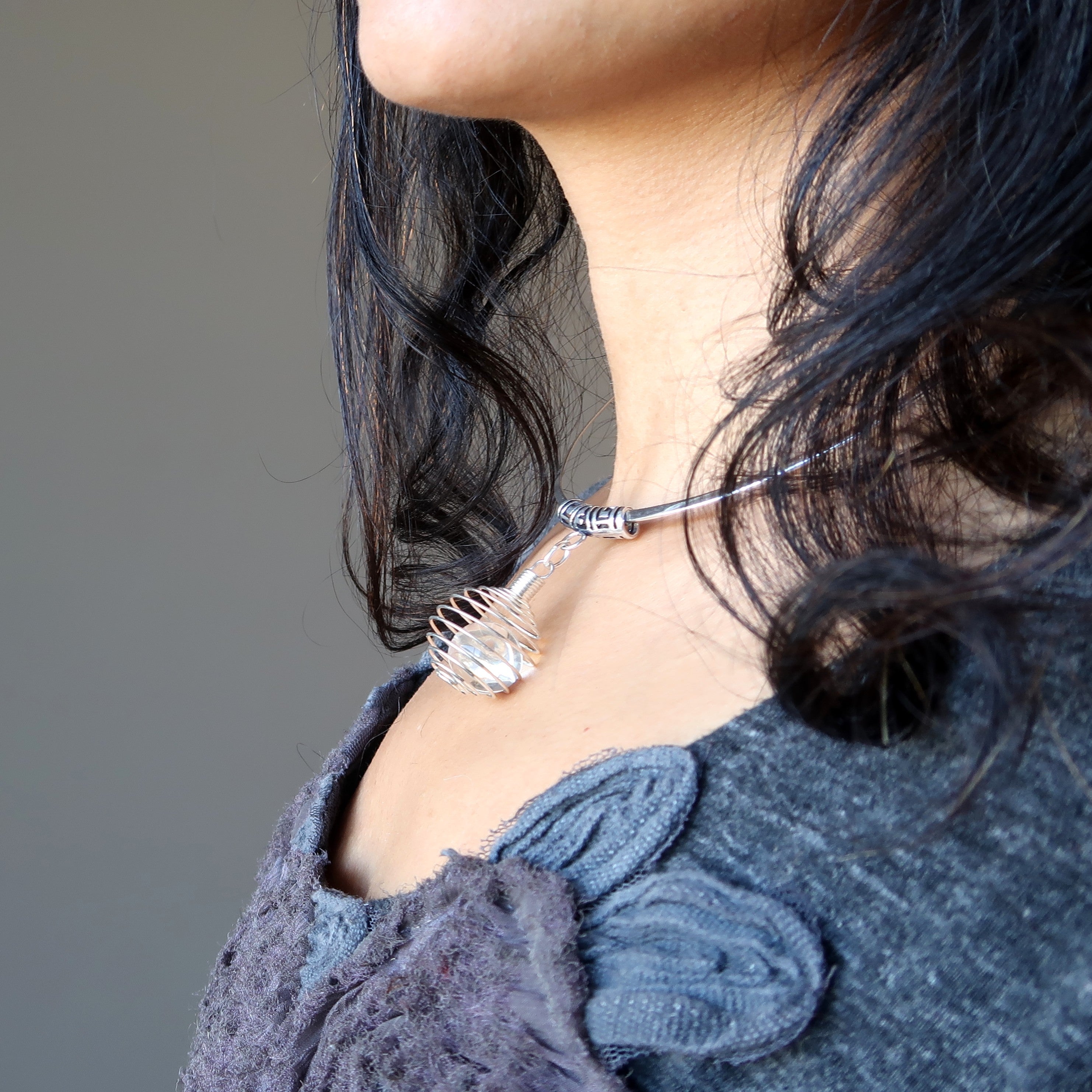Clear Quartz Necklace Magic Aura Silver Choker