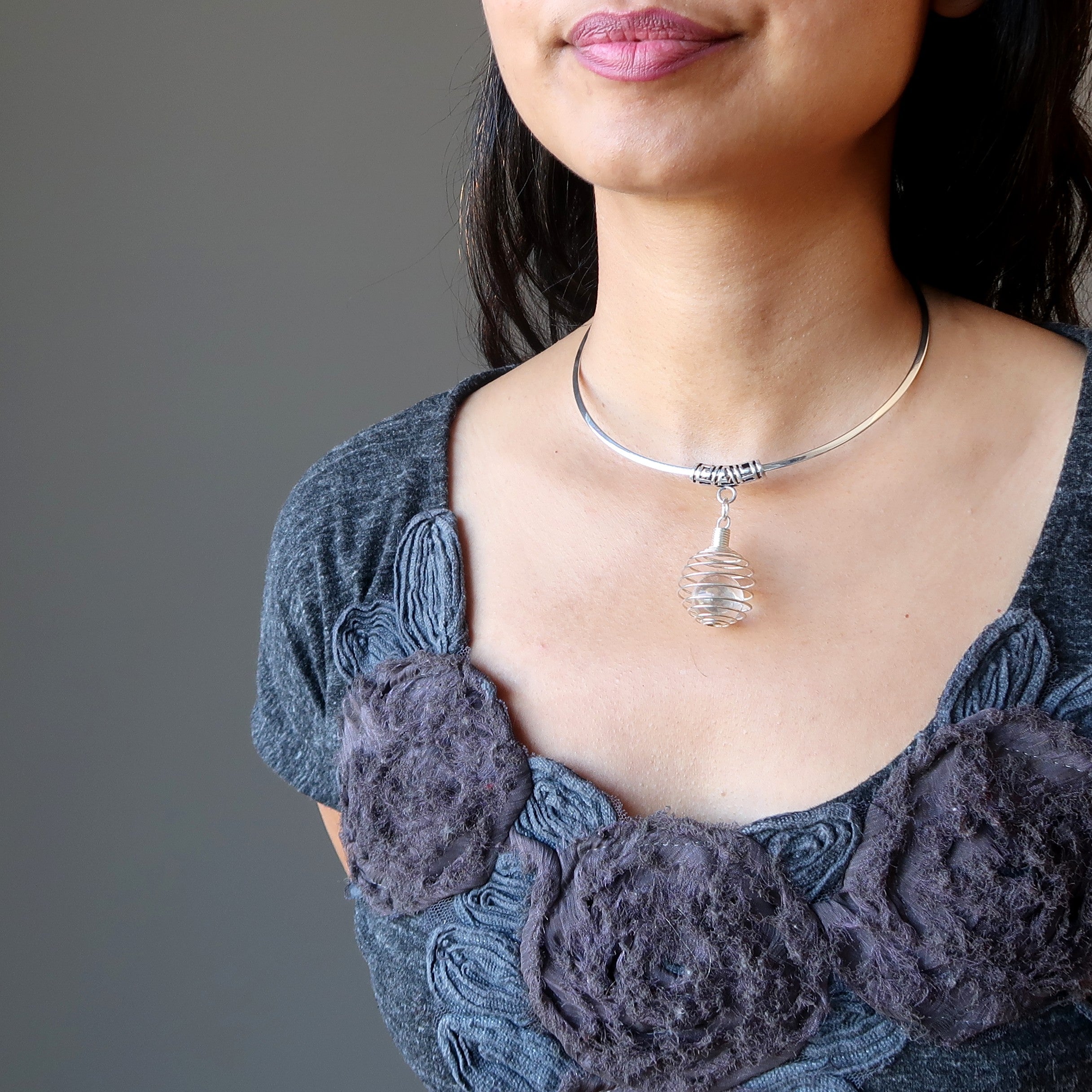 Clear Quartz Necklace Magic Aura Silver Choker