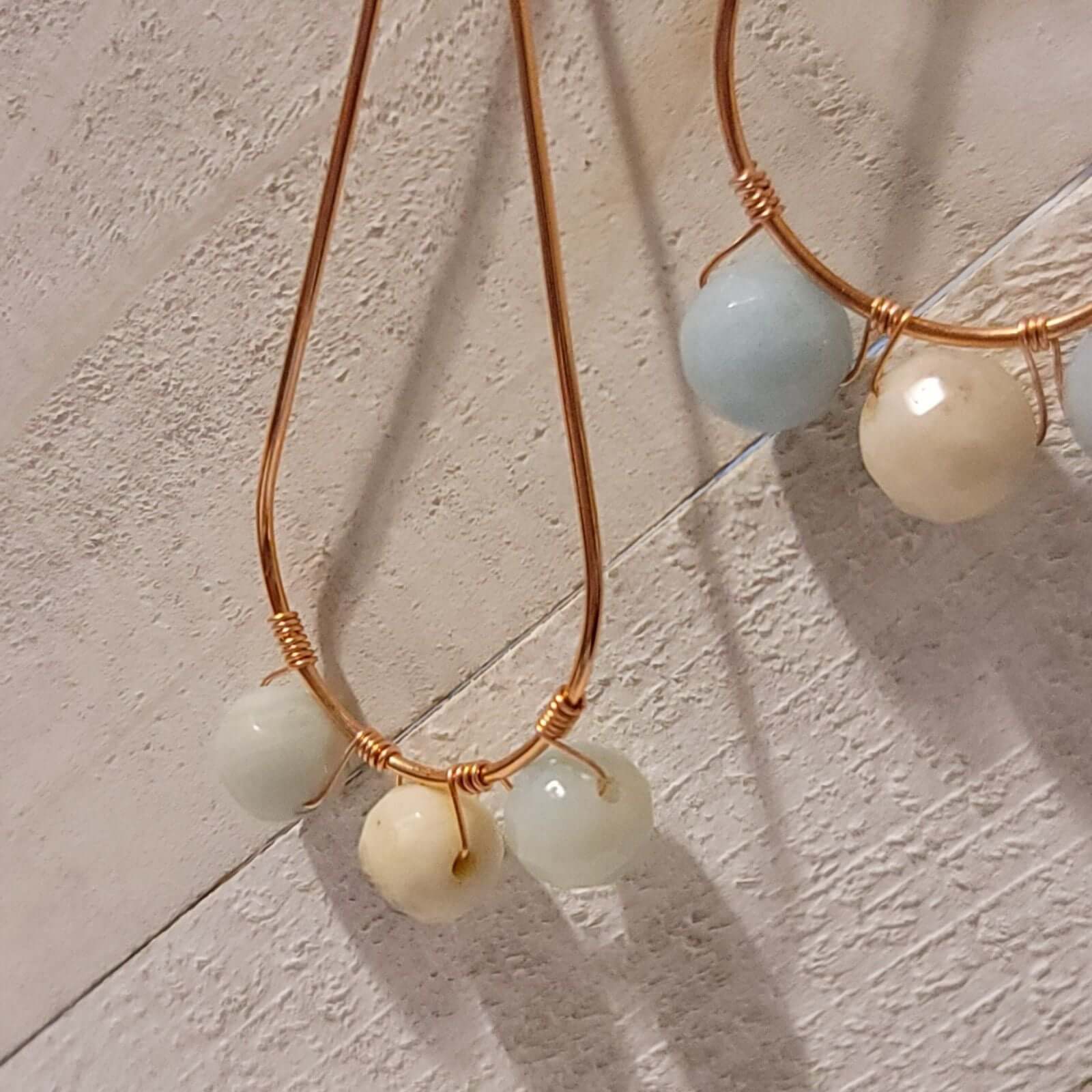 Handmade Copper Tear Drop Amazonite Earrings Natural Gemstone Dangle Jewelry
