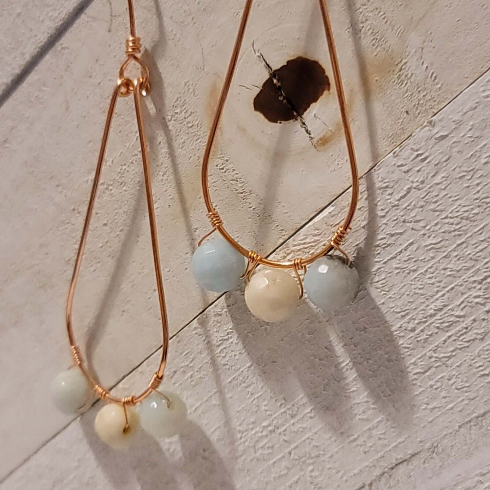 Handmade Copper Tear Drop Amazonite Earrings Natural Gemstone Dangle Jewelry