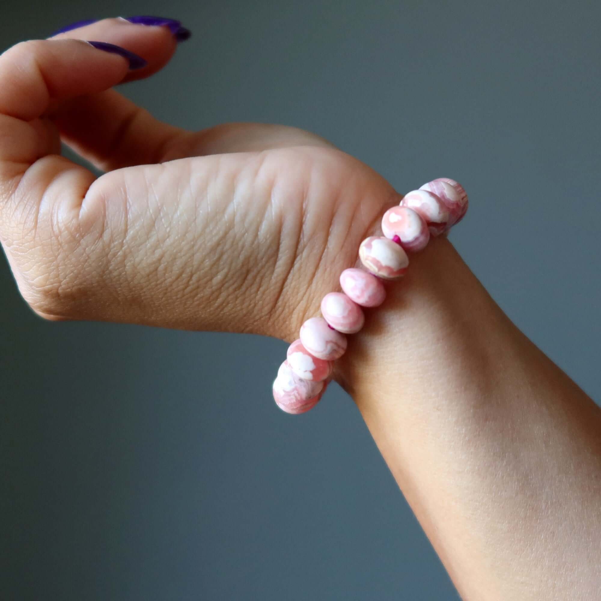 Bracelet en rhodochrosite Perles rondelles rose amour