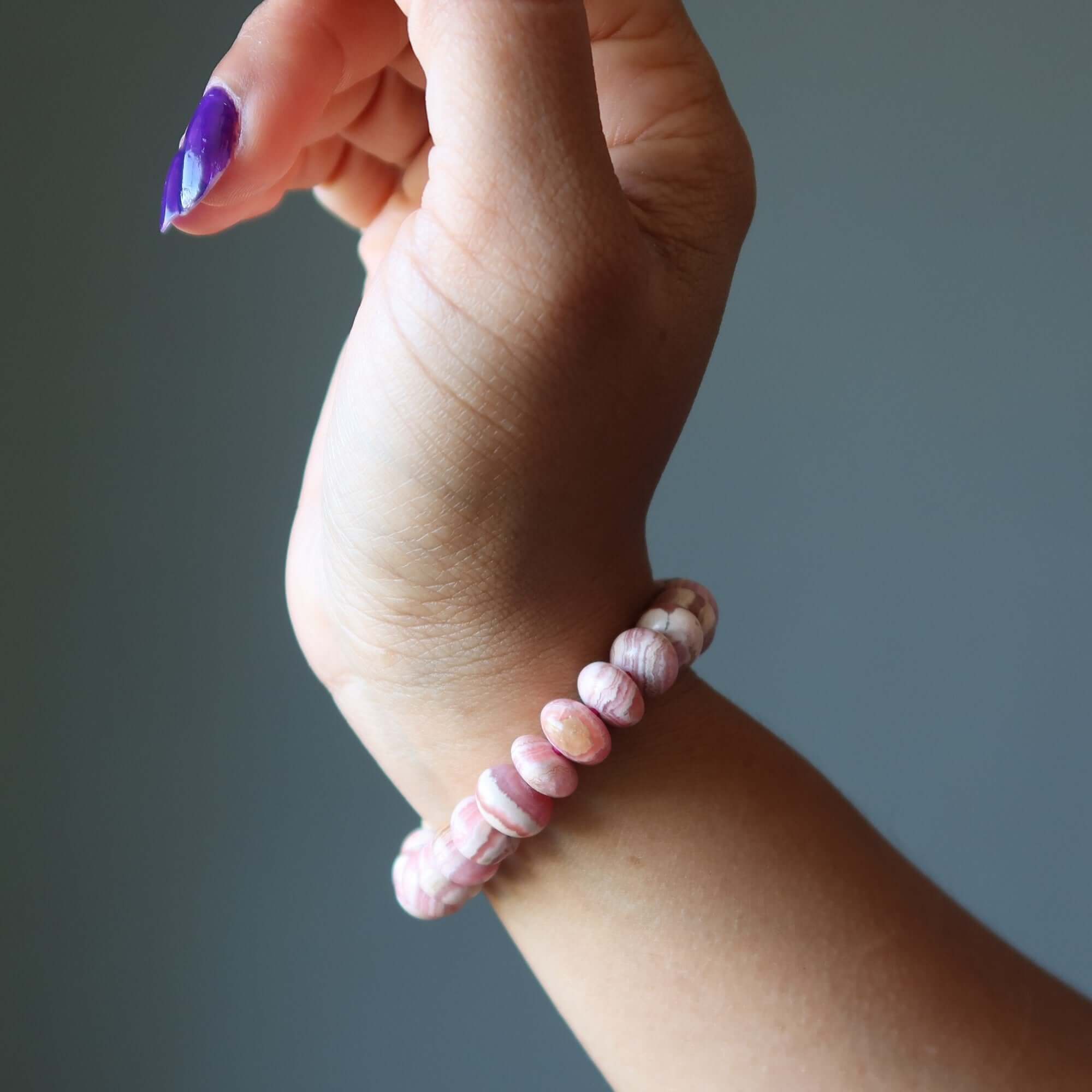 Bracelet en rhodochrosite Perles rondelles rose amour