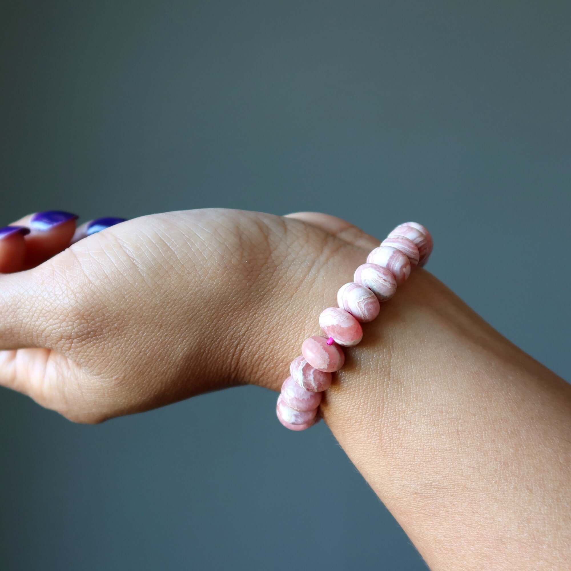 Bracelet en rhodochrosite Perles rondelles rose amour