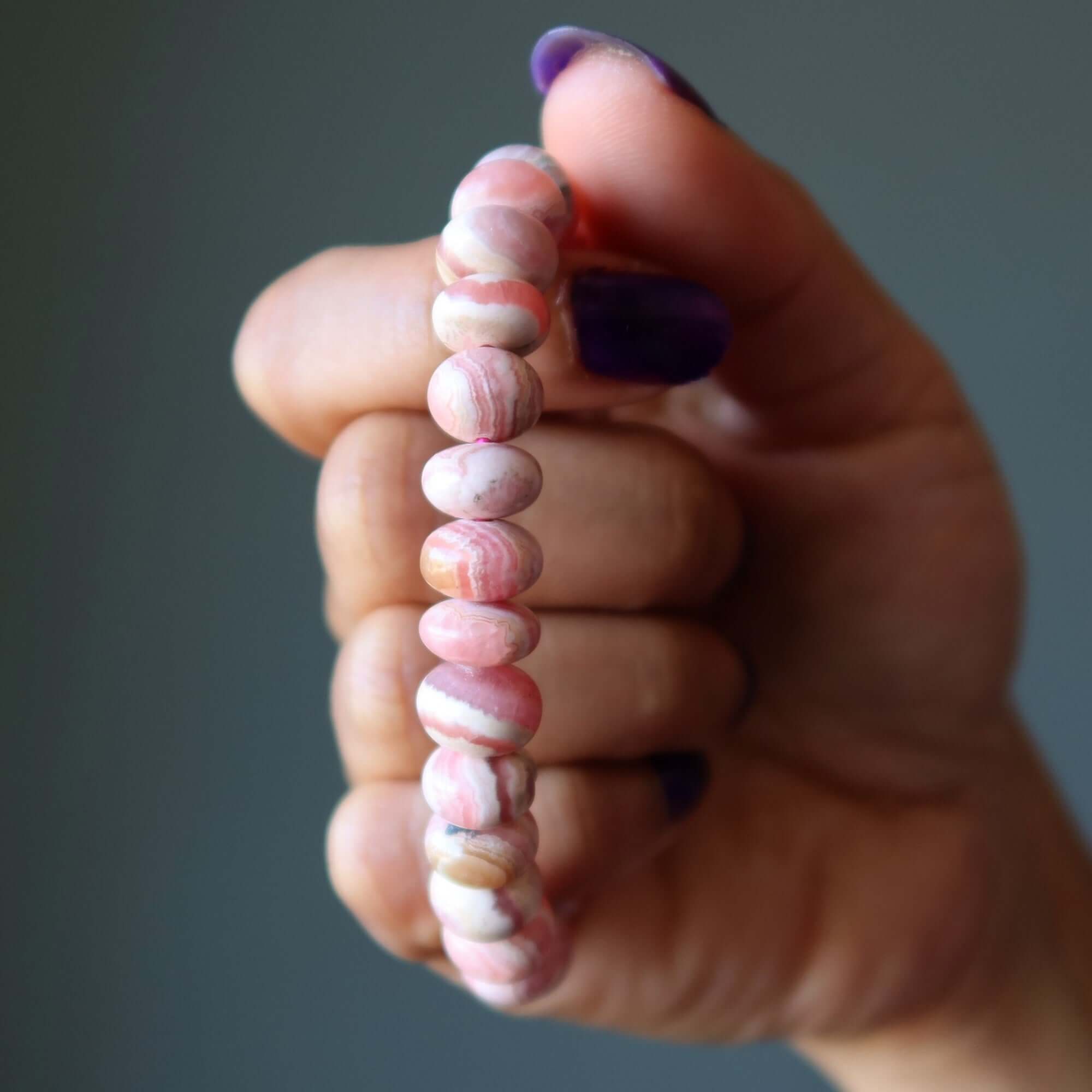 Bracelet en rhodochrosite Perles rondelles rose amour