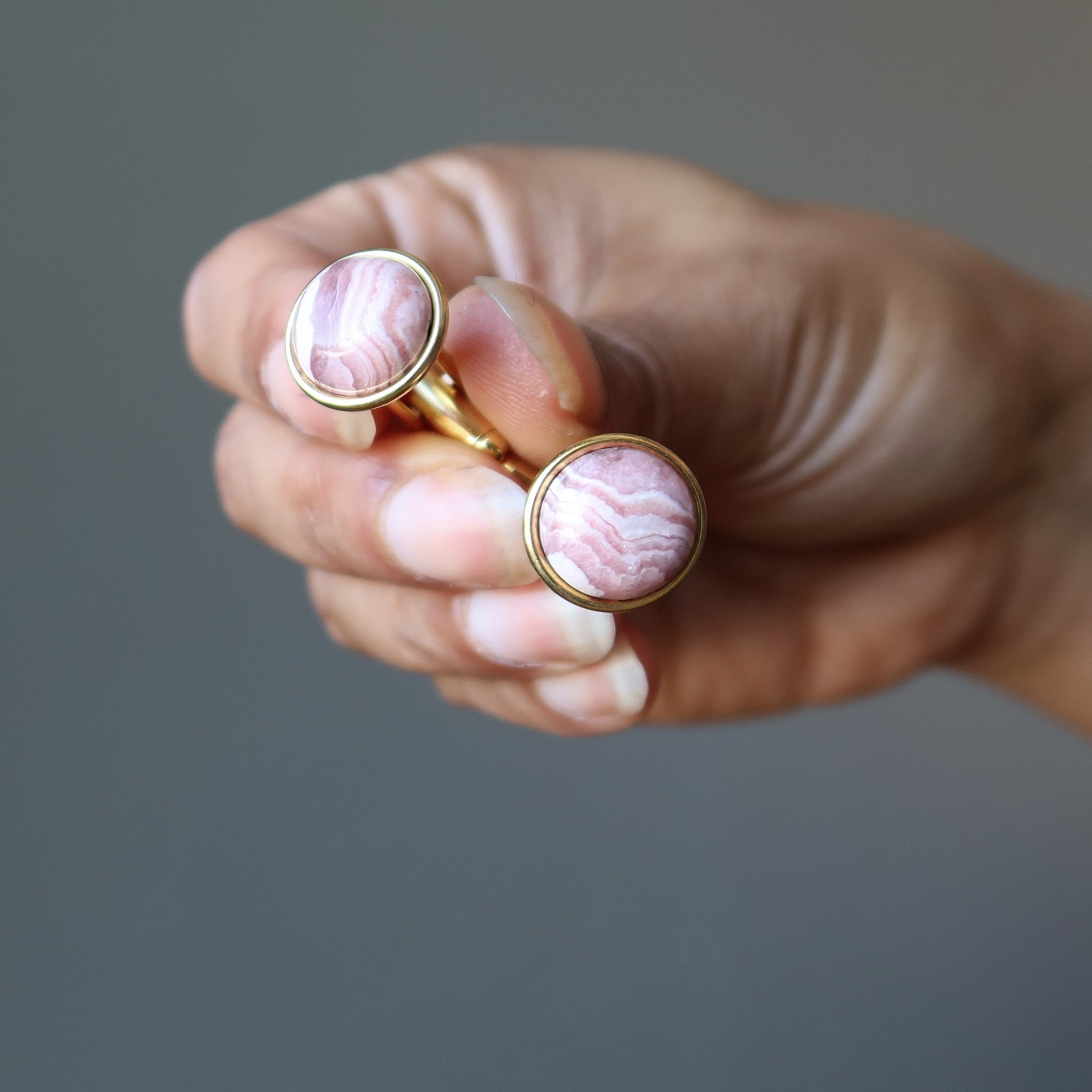 Rhodochrosite Cufflinks Pink Passion Round Gold