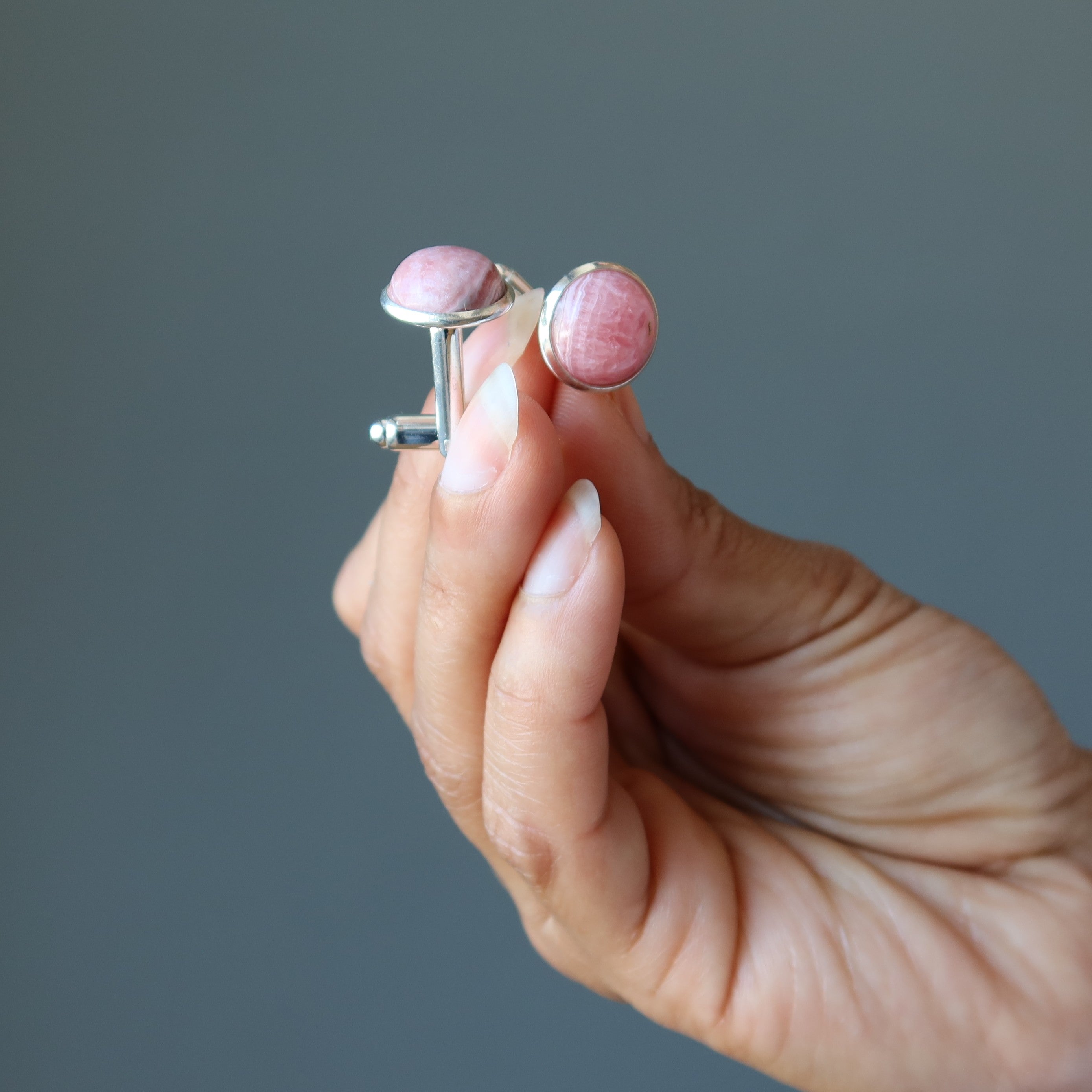 Rhodochrosit-Manschettenknöpfe Rosa Zuversicht Silber