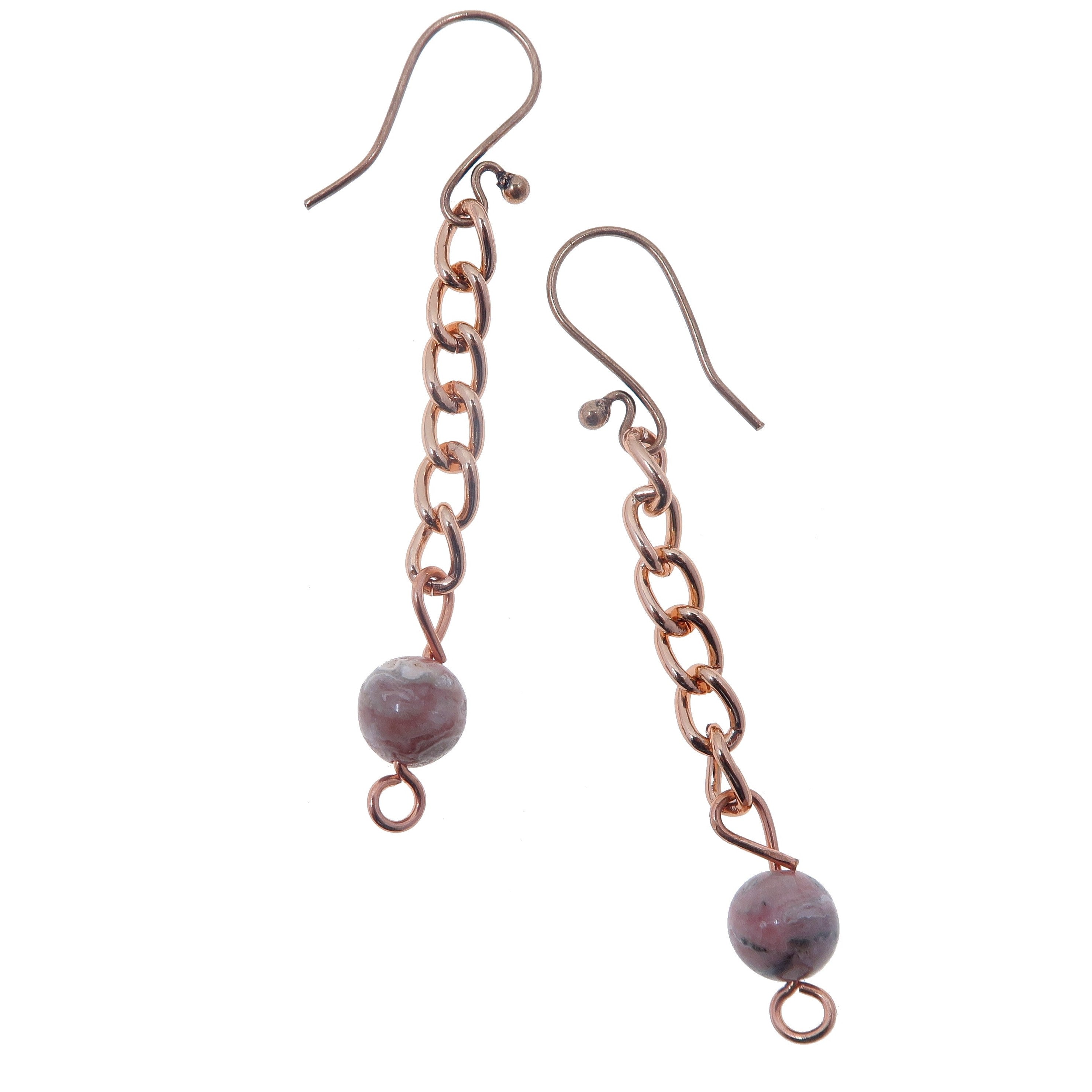 Rhodochrosite Earrings Love Shines Pink Copper Chain