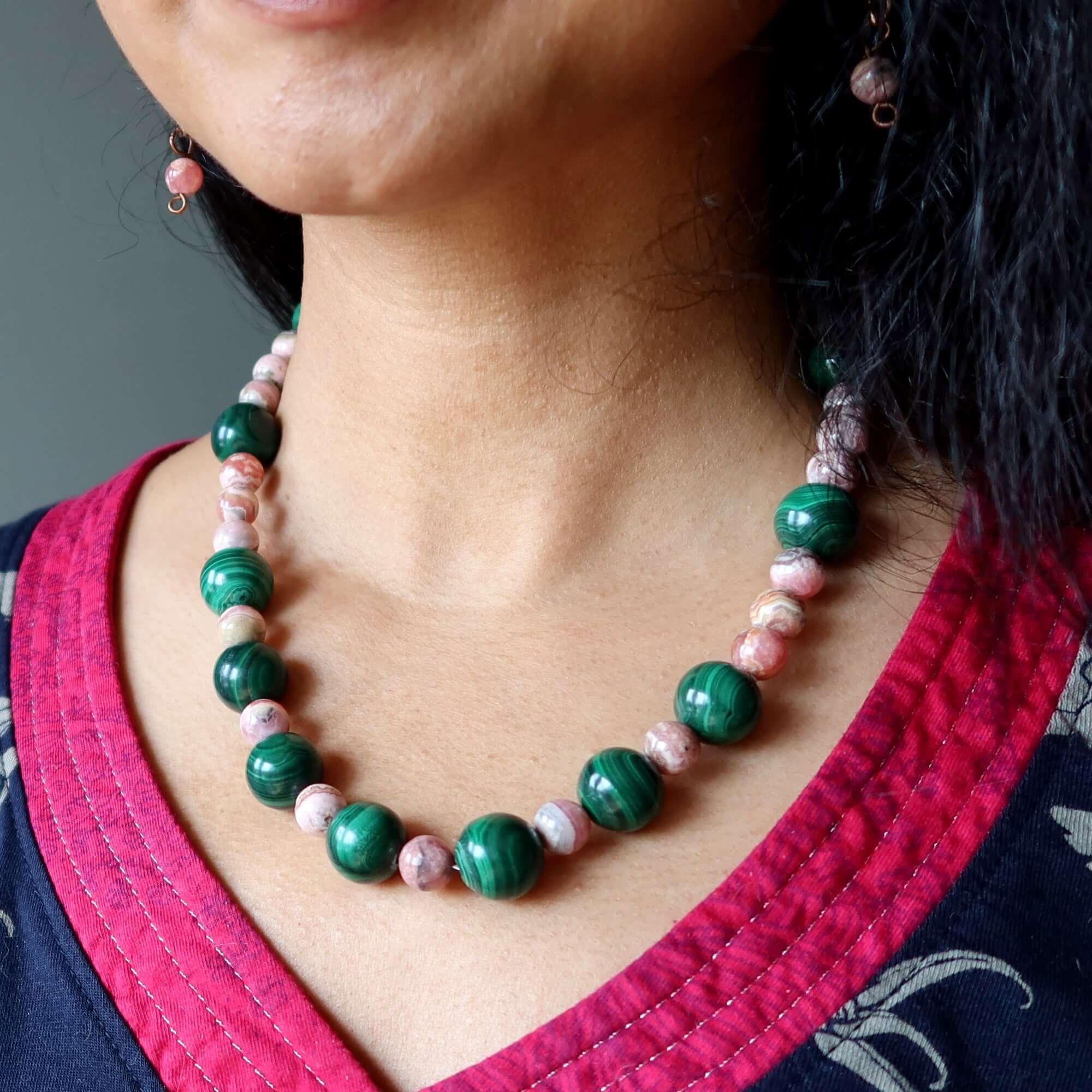 Rhodochrosite Necklace Malachite Pure Love Gems