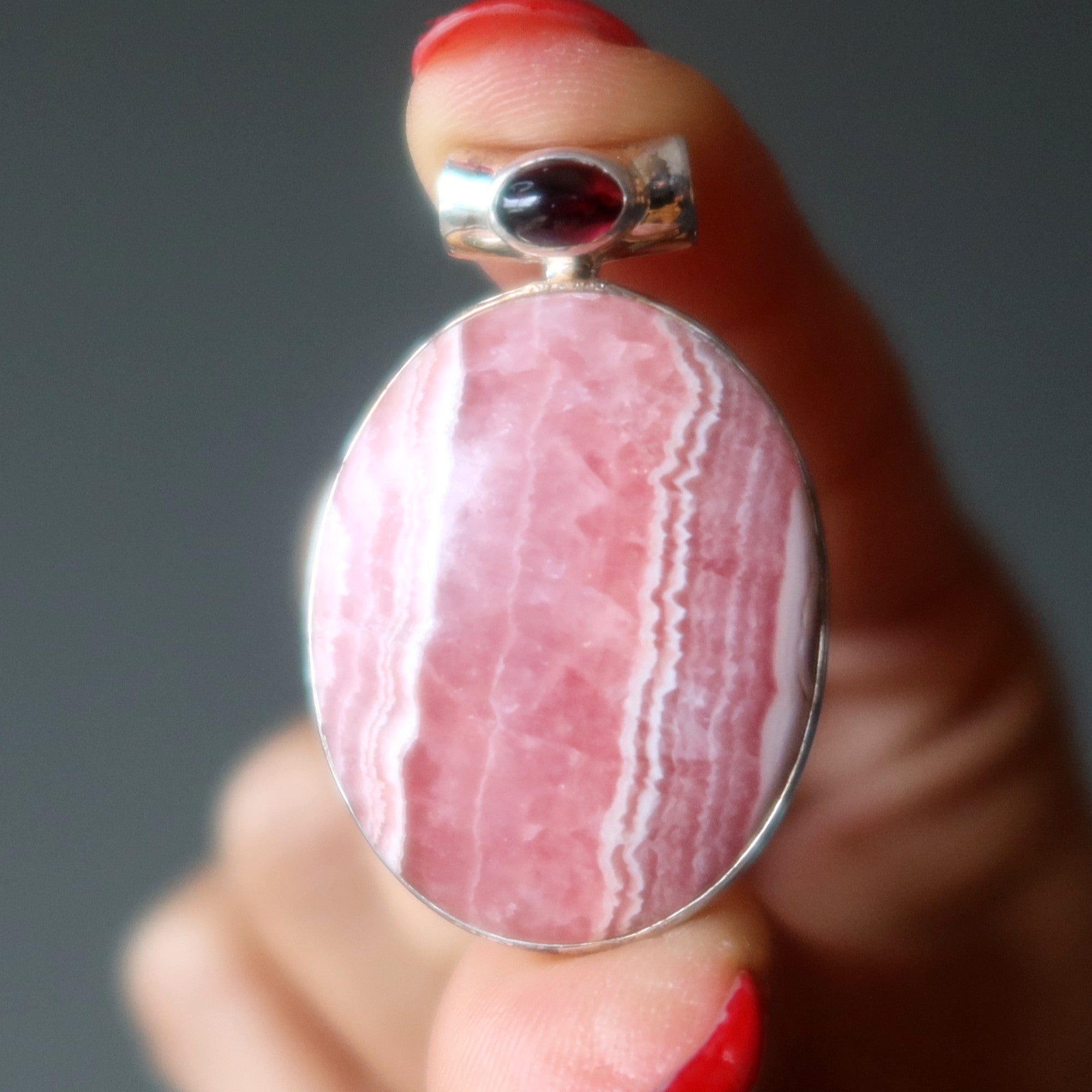 Pendentif Rhodochrosite Grenat Magique Argent Sterling