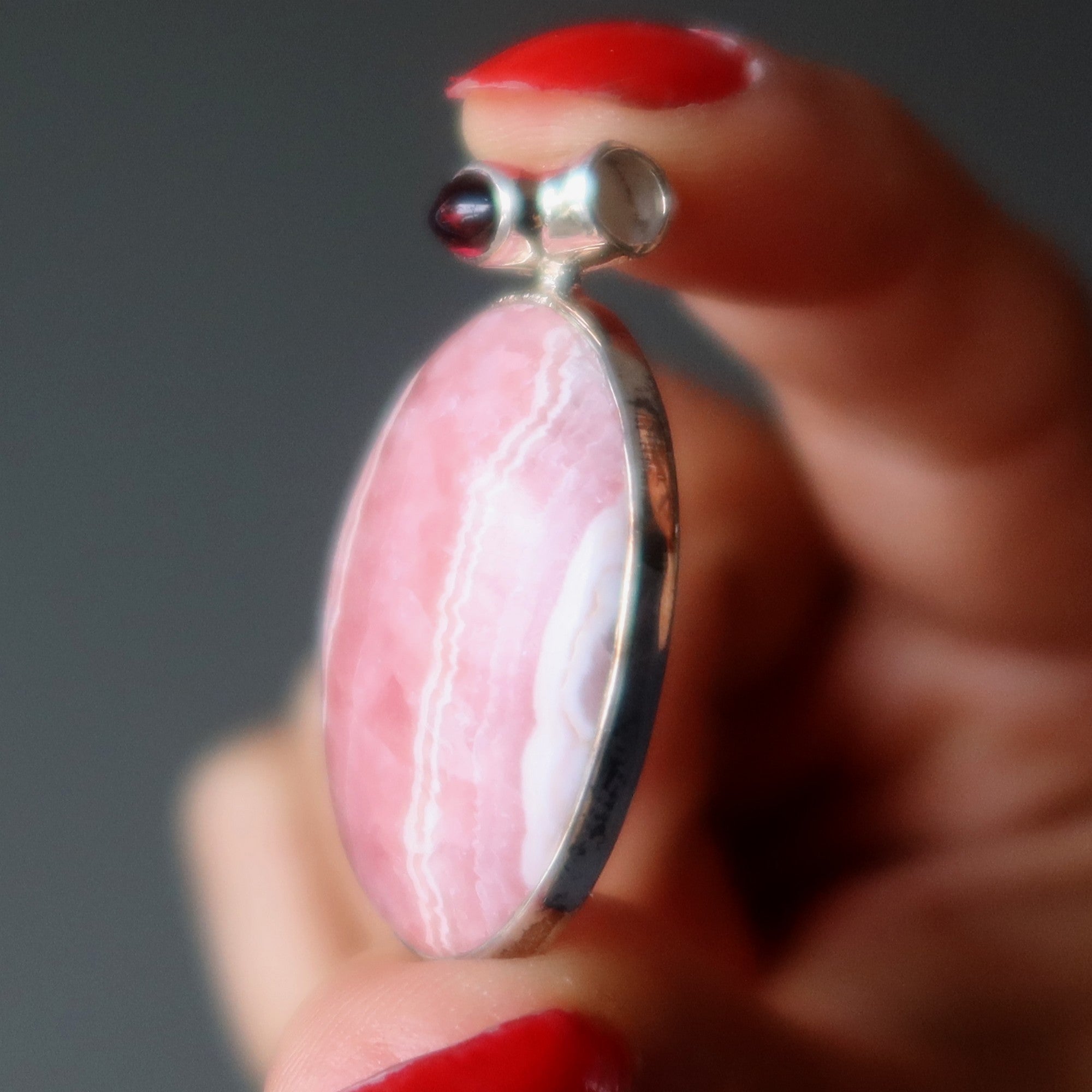 Pendentif Rhodochrosite Grenat Magique Argent Sterling