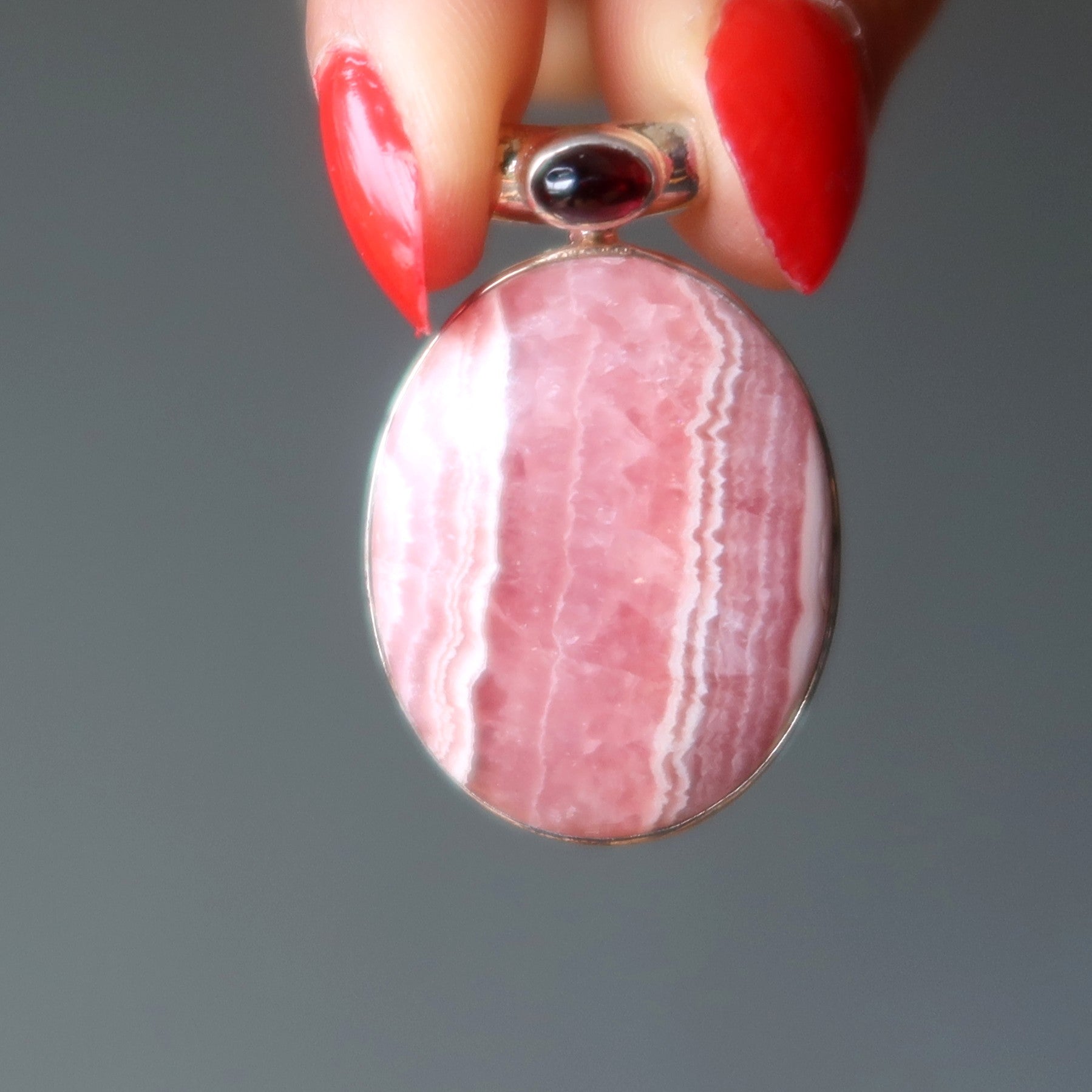 Pendentif Rhodochrosite Grenat Magique Argent Sterling