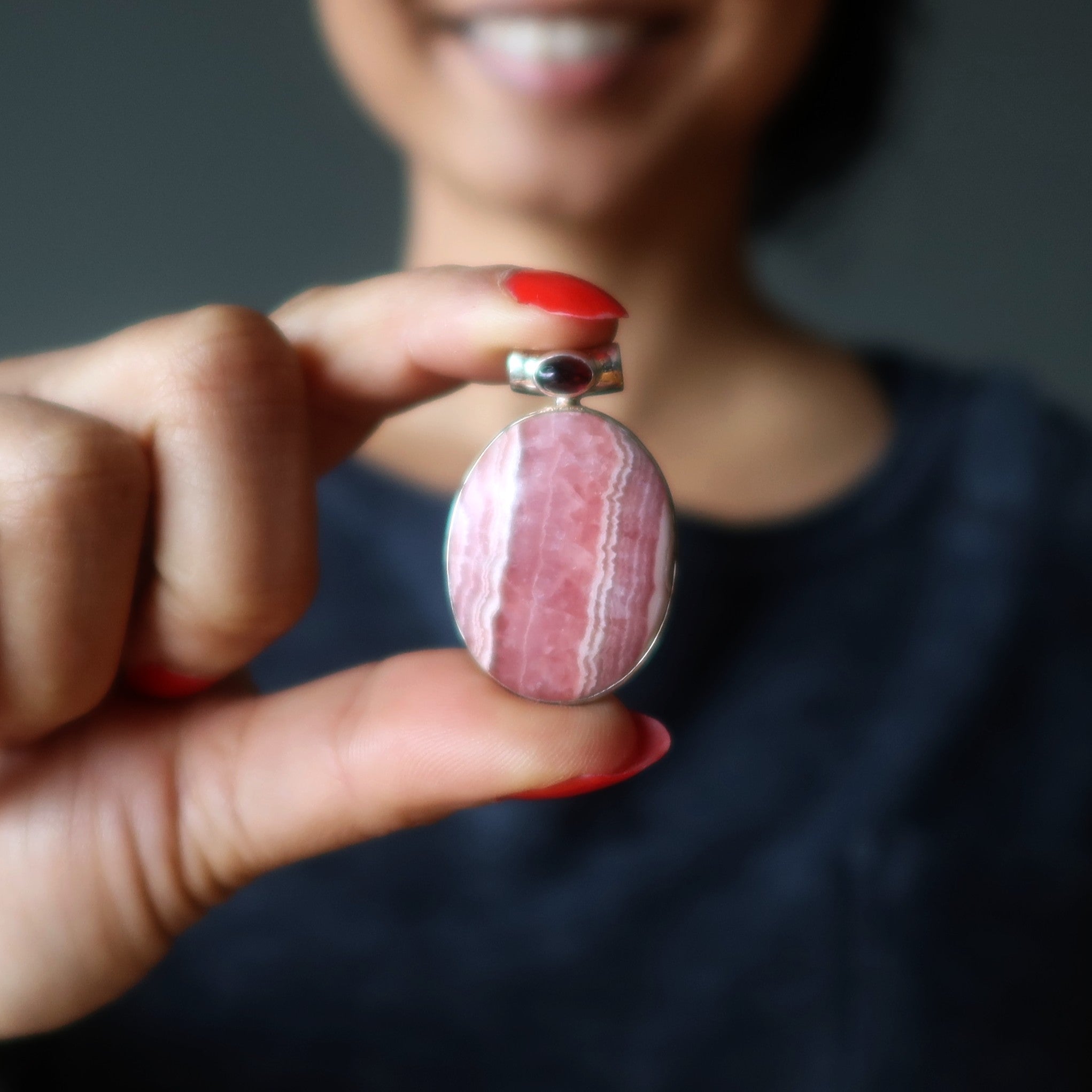 Pendentif Rhodochrosite Grenat Magique Argent Sterling