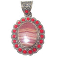 Rhodochrosite Pendant Red Coral Sterling Silver