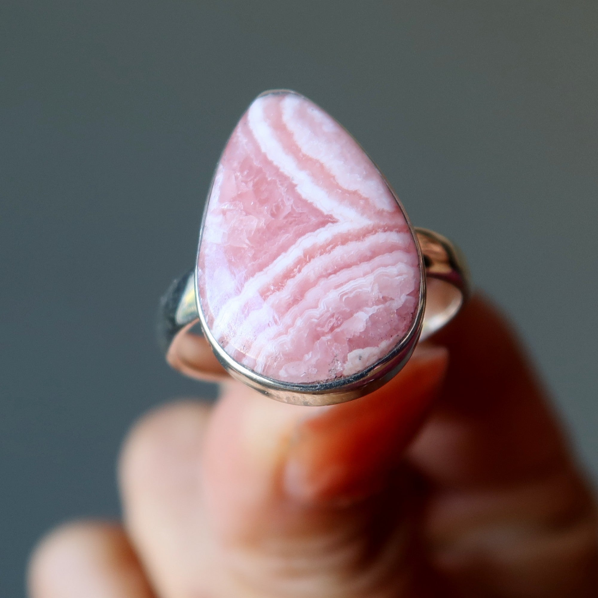 Rhodochrosite Ring Teardrop of Joy Sterling Silver Size 10