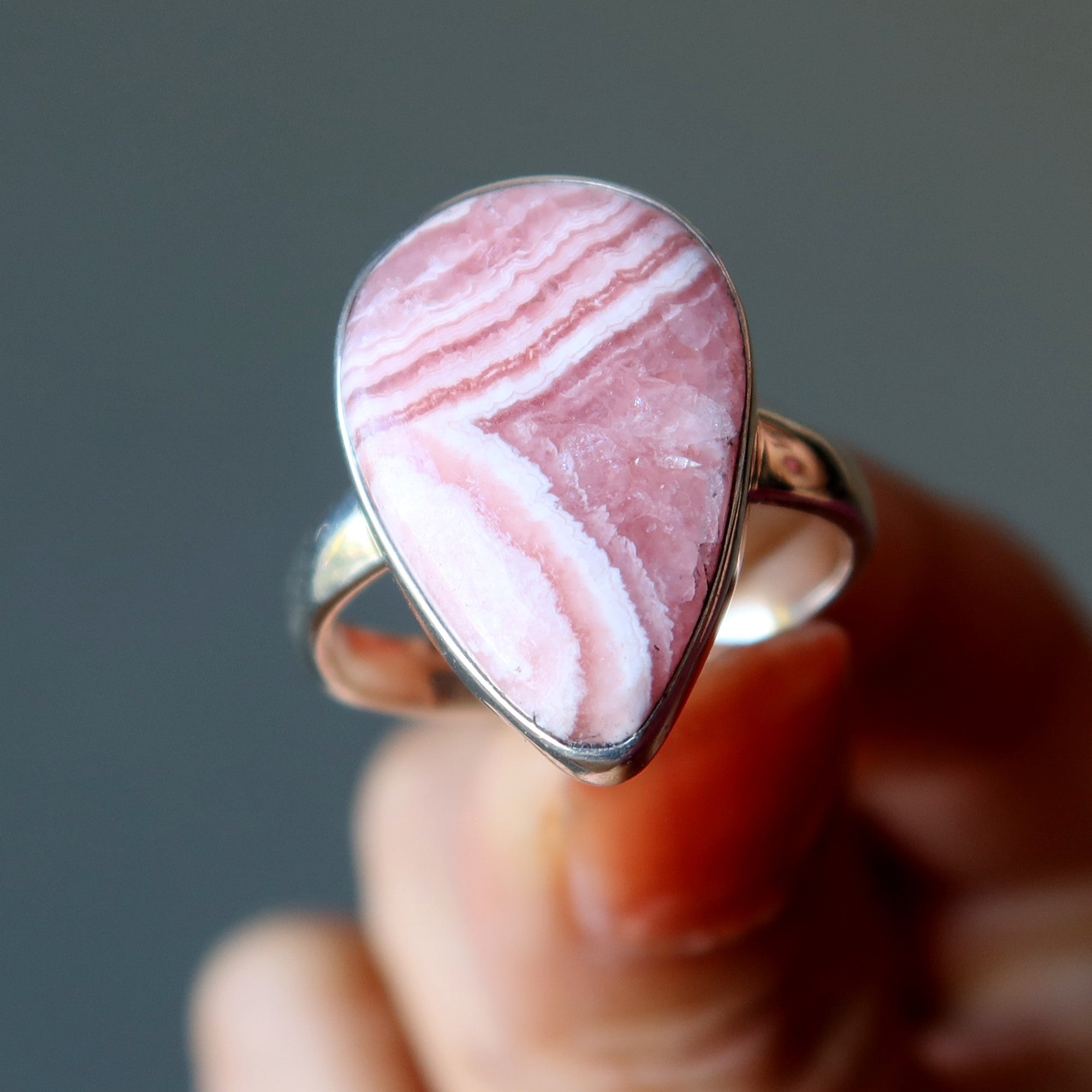 Rhodochrosite Ring Teardrop of Joy Sterling Silver Size 10
