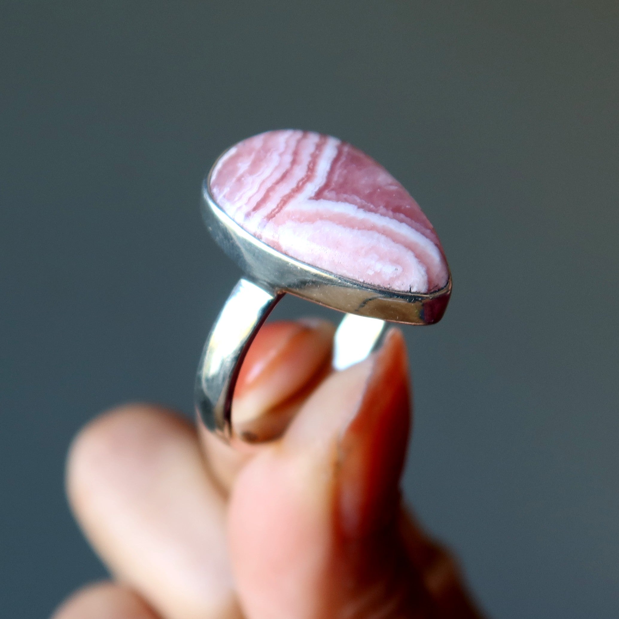 Rhodochrosite Ring Teardrop of Joy Sterling Silver Size 10