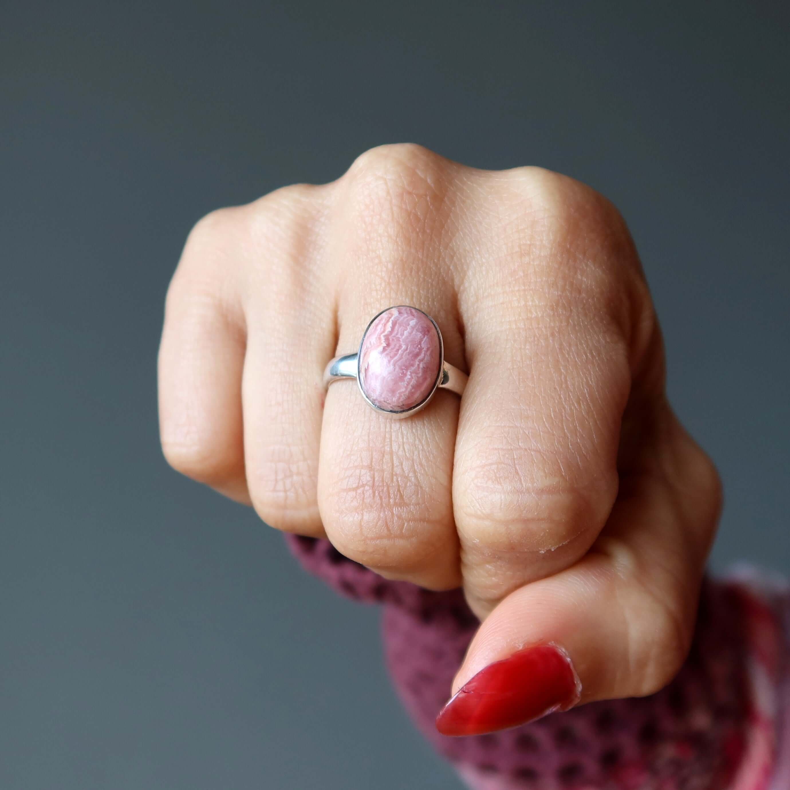 Rhodochrosite Ring Romance Sterling Silver Size 8.5