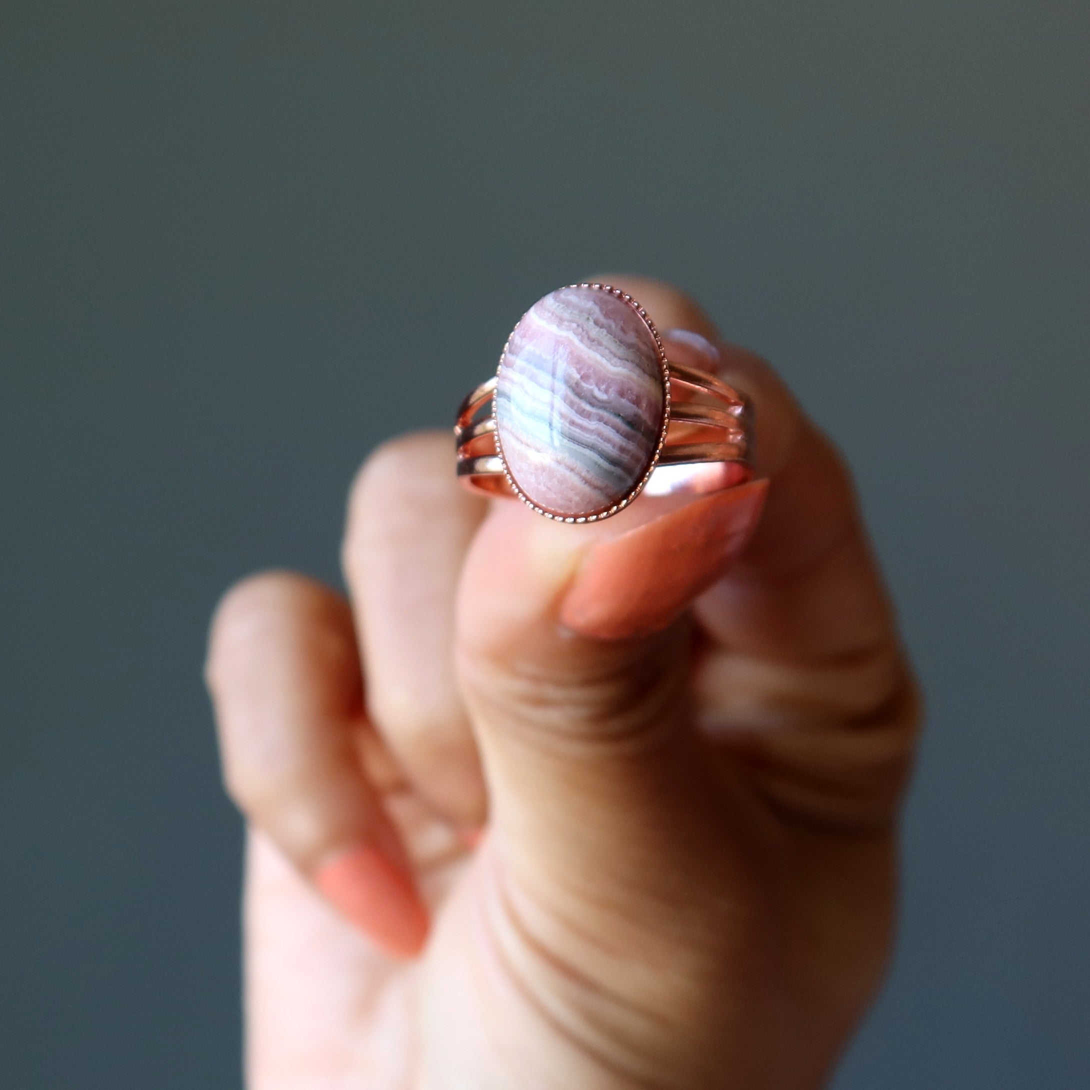 Rhodochrosit Ring Pink Lover Kristall Kupfer Verstellbar