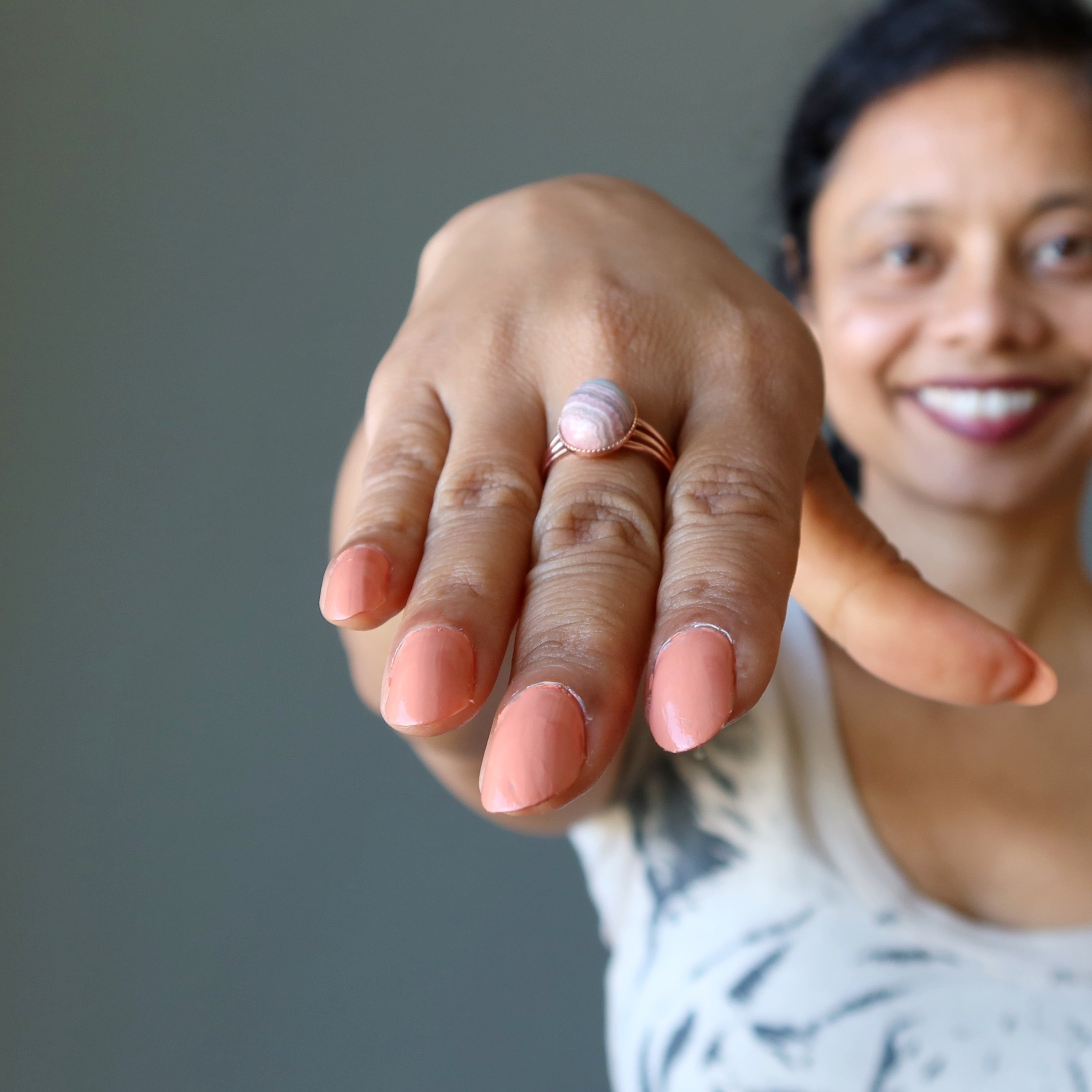 Rhodochrosit Ring Pink Lover Kristall Kupfer Verstellbar