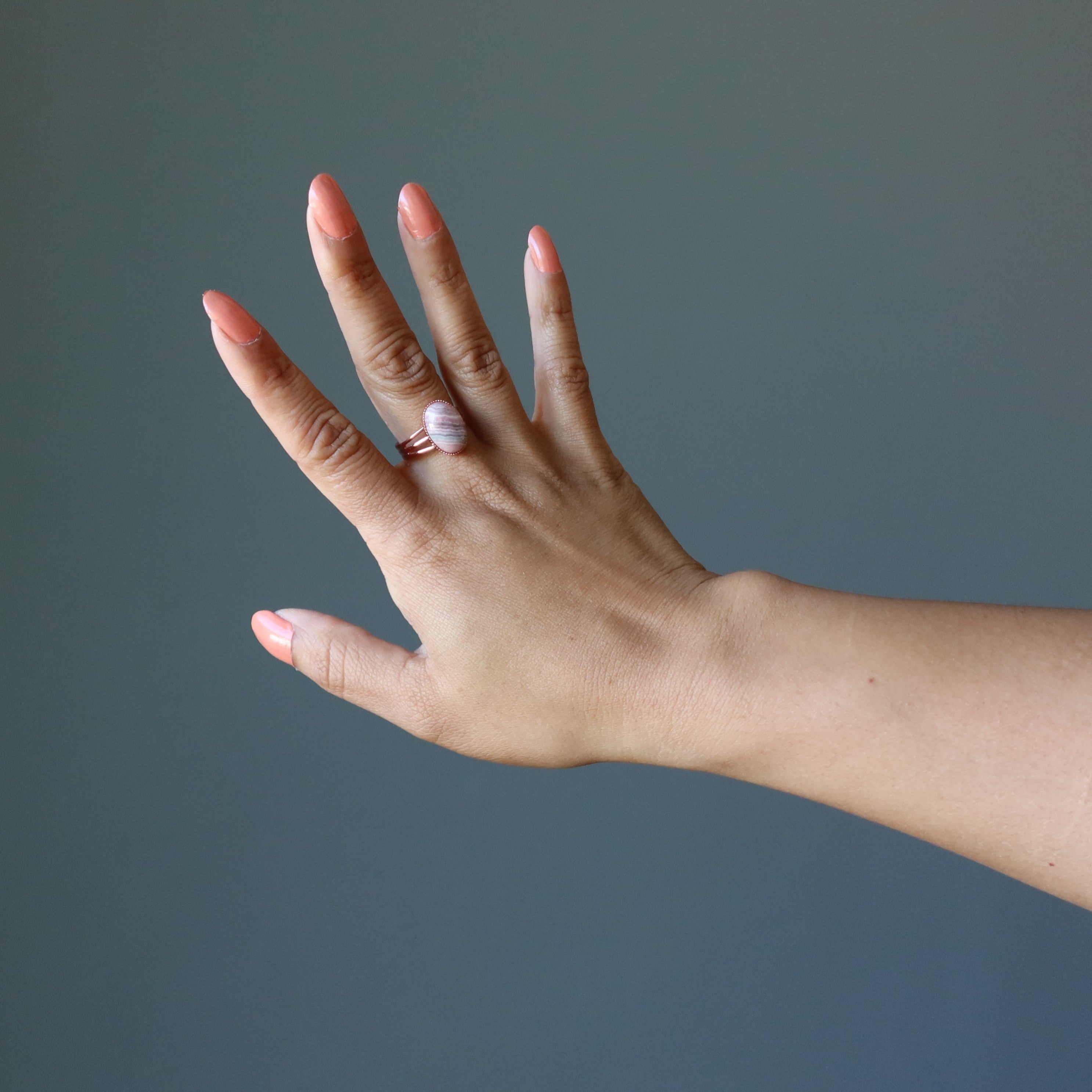 Rhodochrosit Ring Pink Lover Kristall Kupfer Verstellbar
