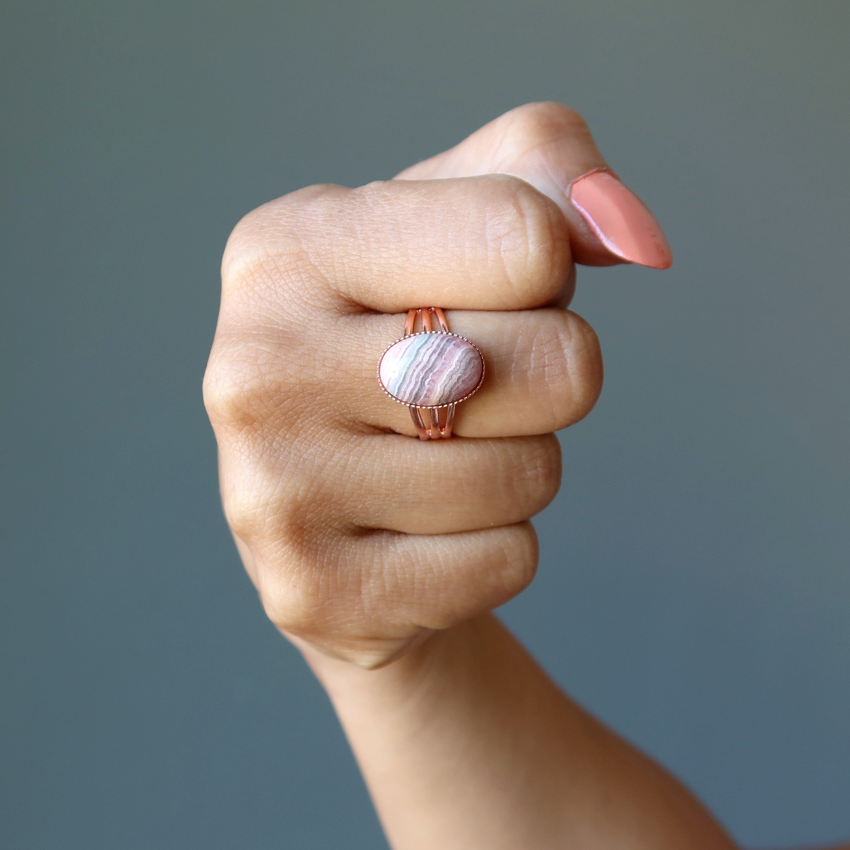Rhodochrosit Ring Pink Lover Kristall Kupfer Verstellbar