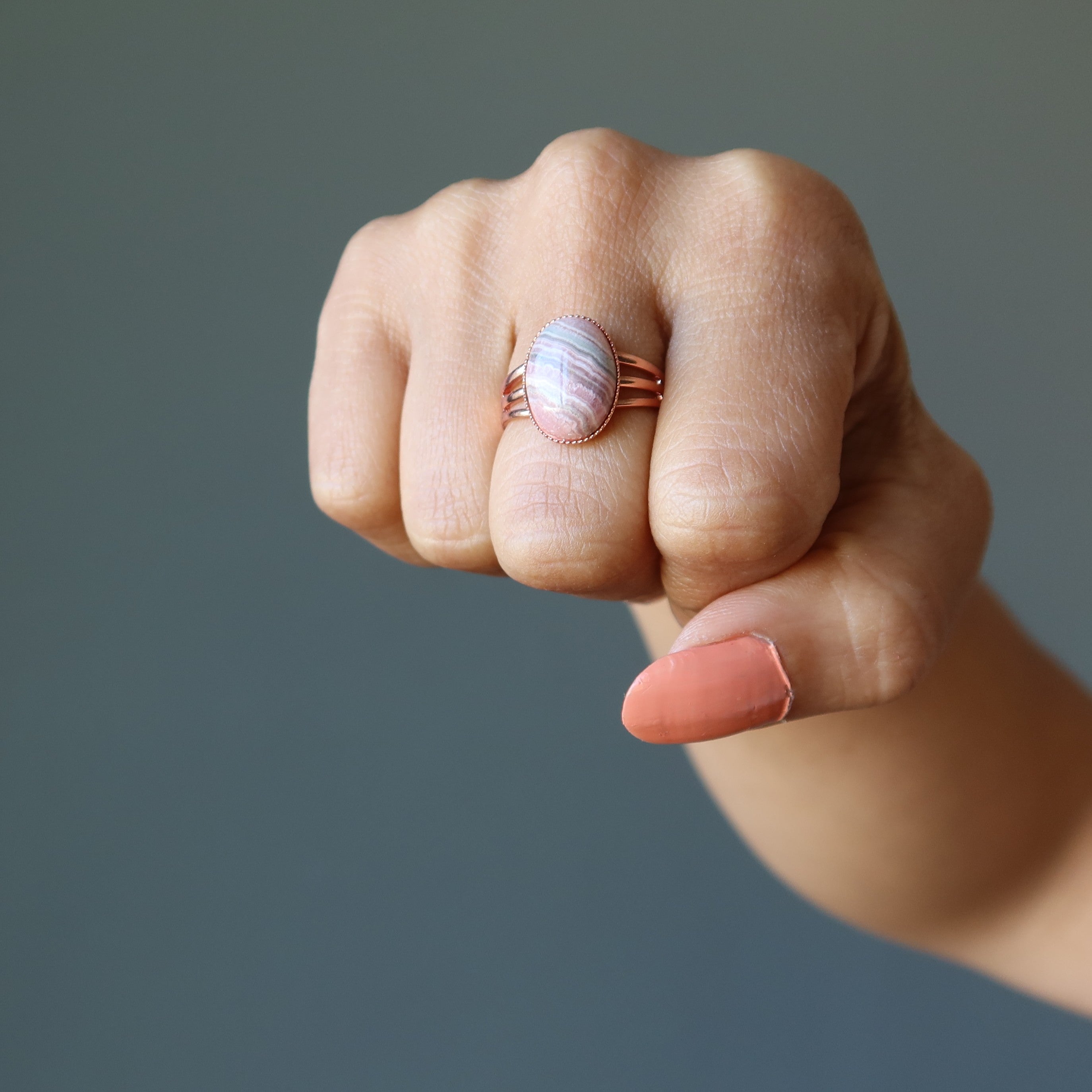 Rhodochrosit Ring Pink Lover Kristall Kupfer Verstellbar