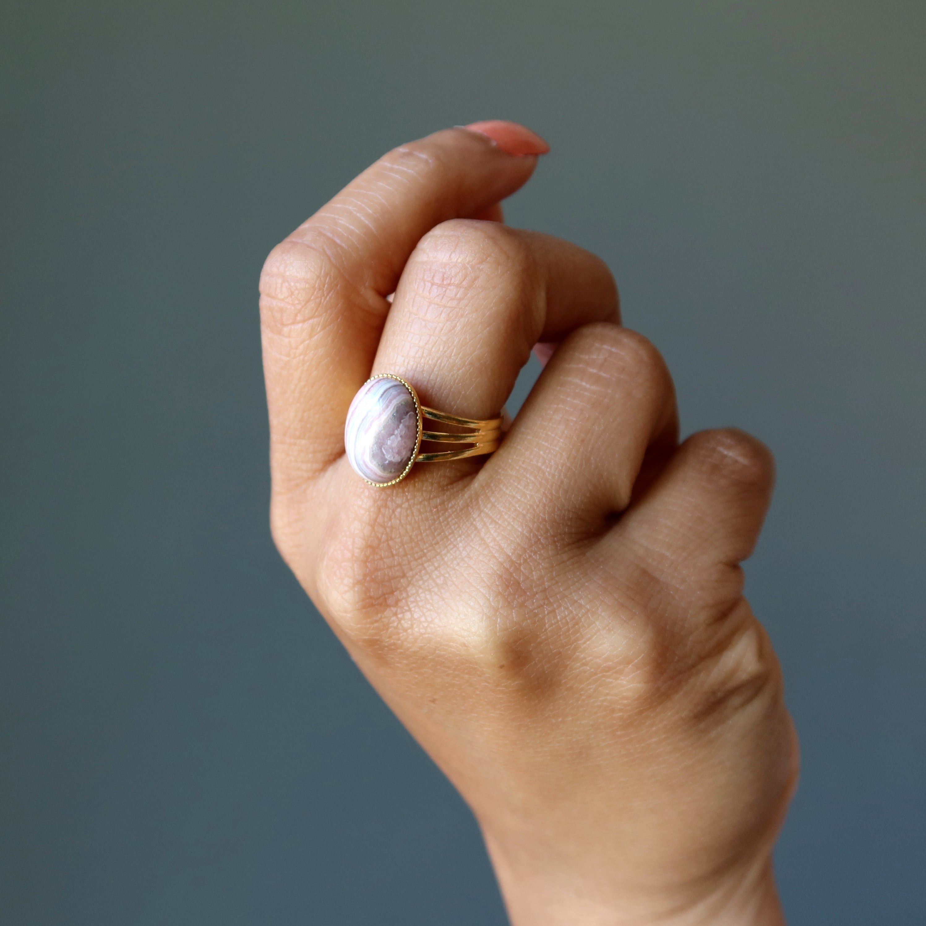 Rhodochrosite Ring Soulmates of Gold Adjustable