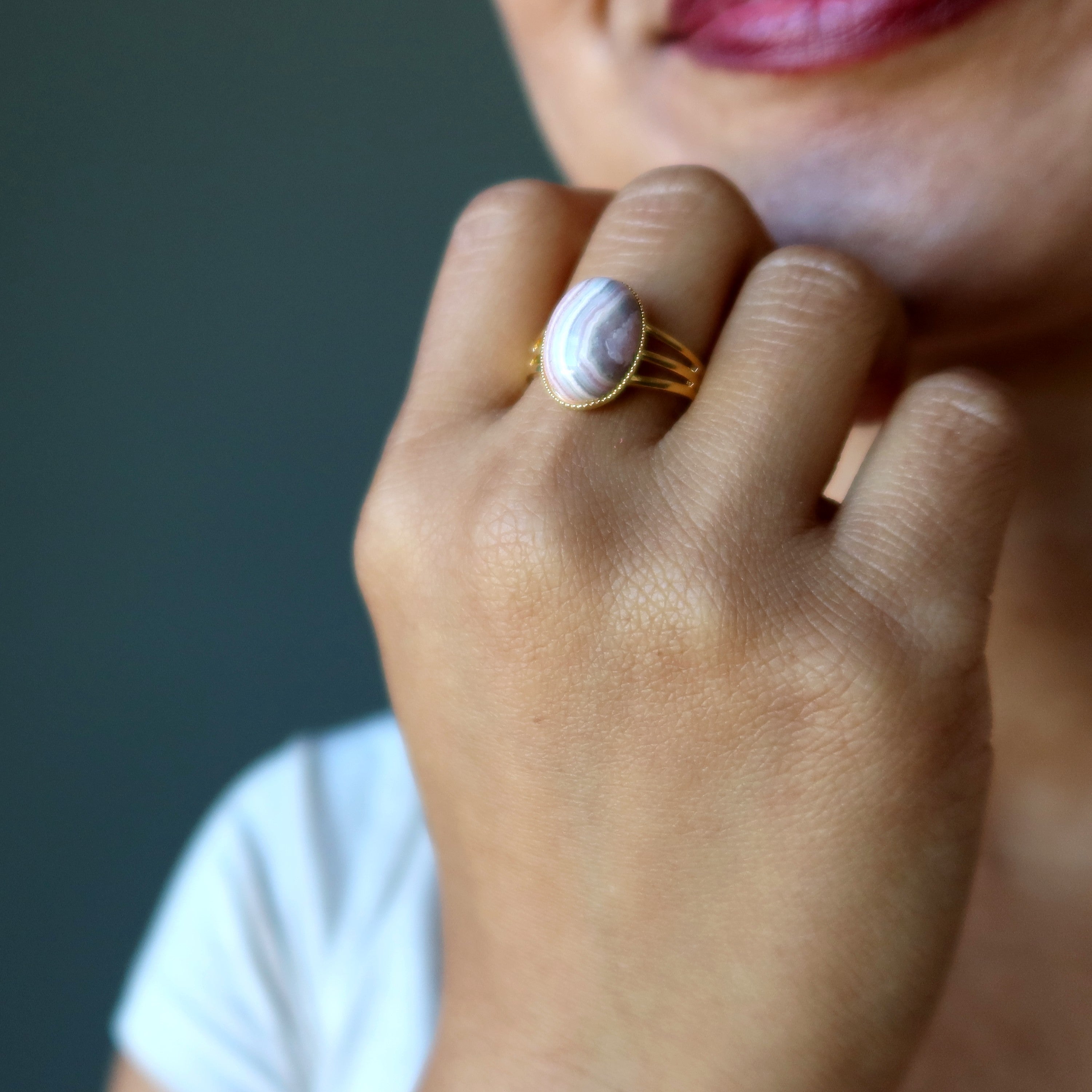Rhodochrosite Ring Soulmates of Gold Adjustable