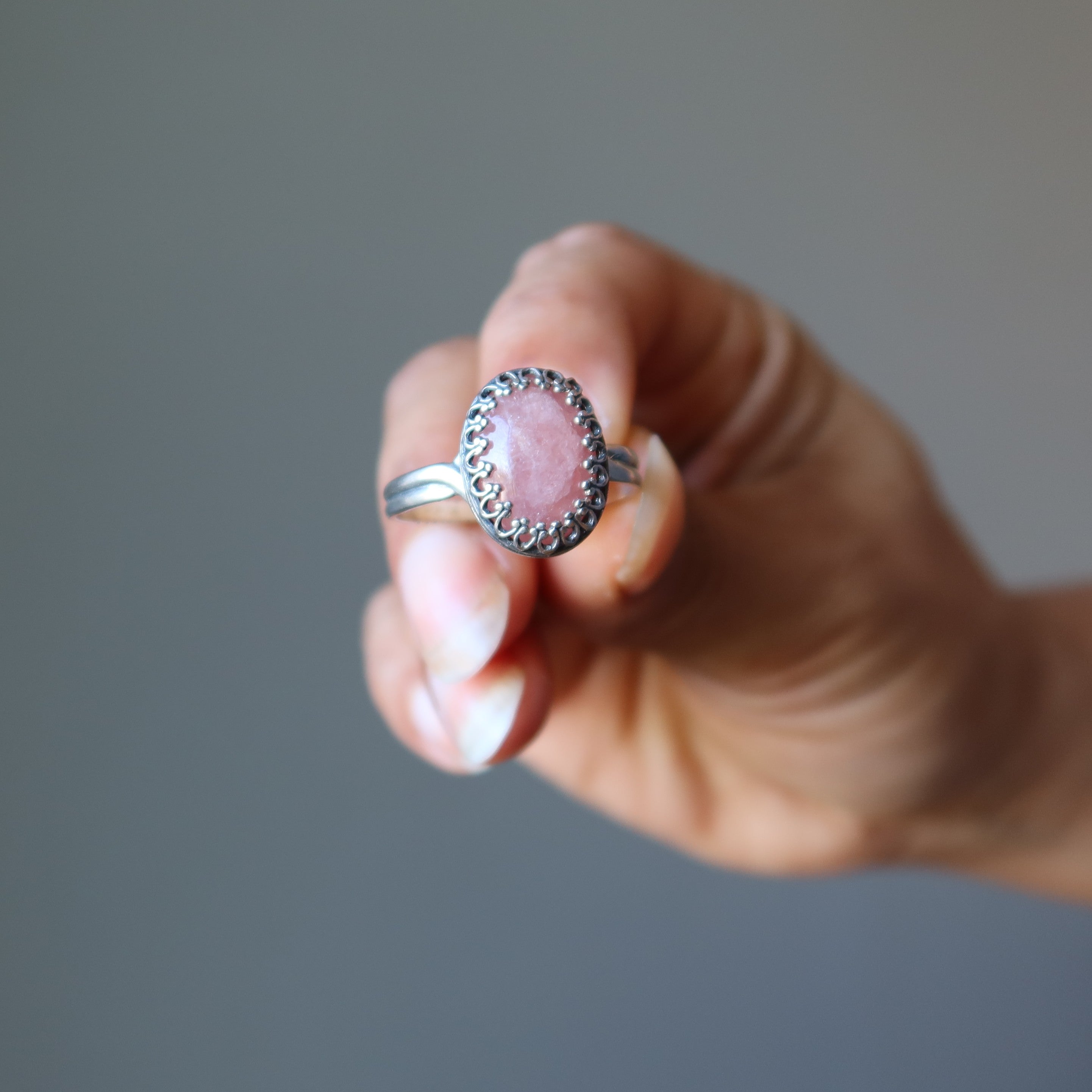 Bague Rhodochrosite Pierre Venus Argent Sterling Ajustable