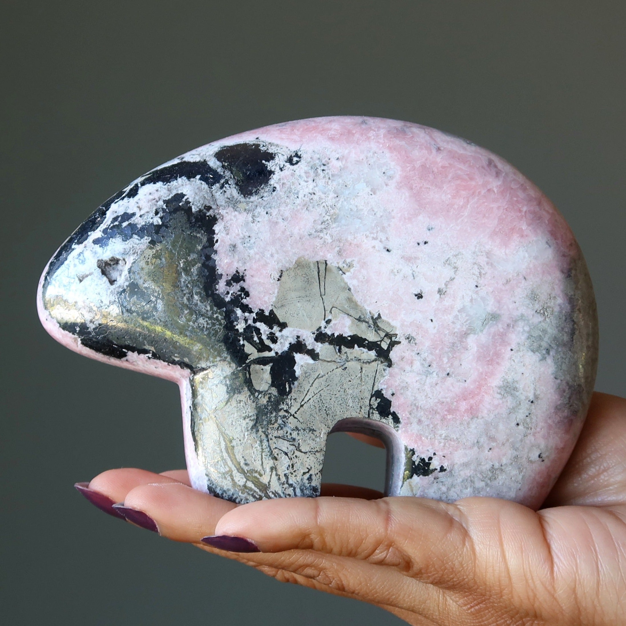 Rhodonite Ours Rose Doux Géant Esprit de la Nature Pierre