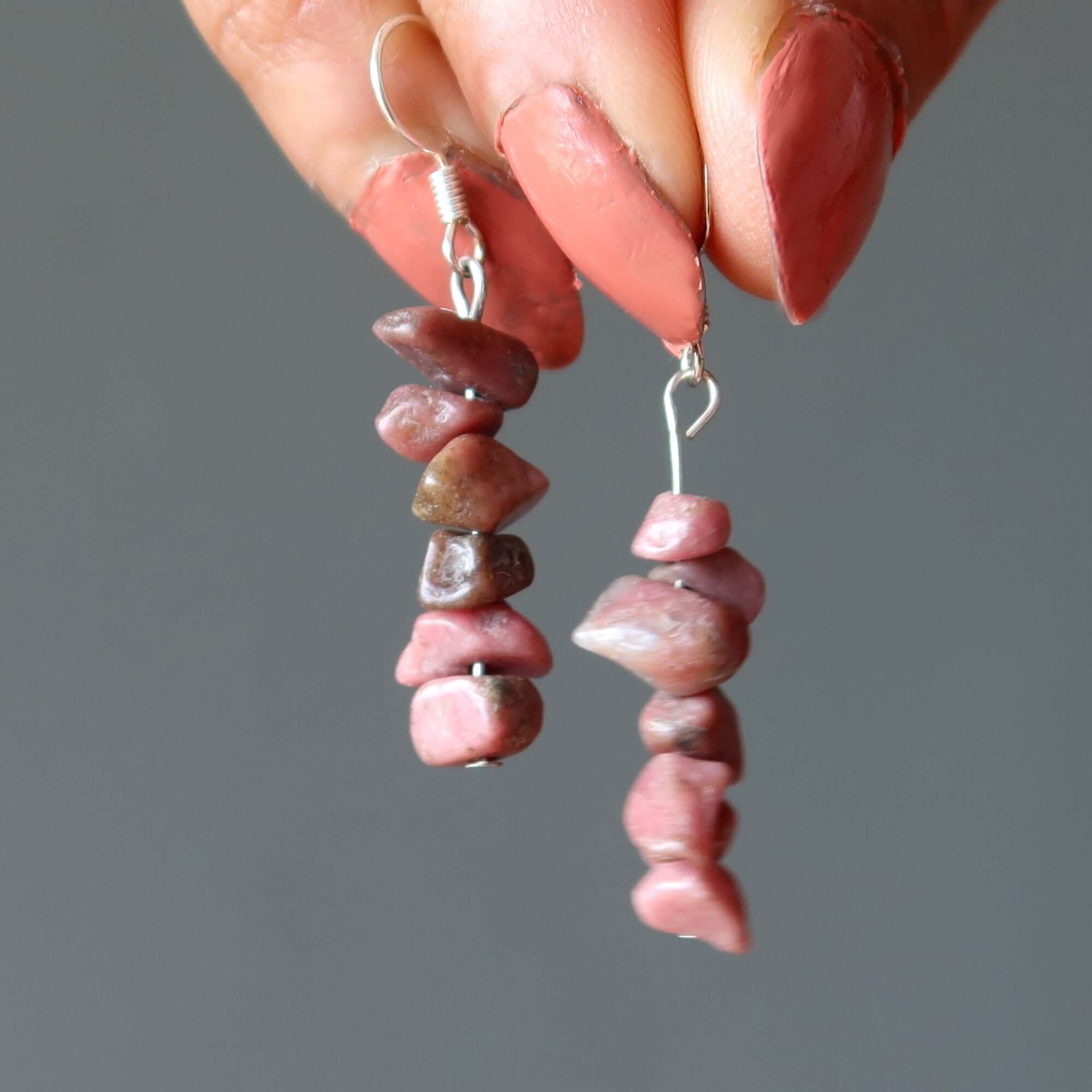 Boucles d'oreilles Rhodonite Pierres Adorables d'Amour de Soi Roses