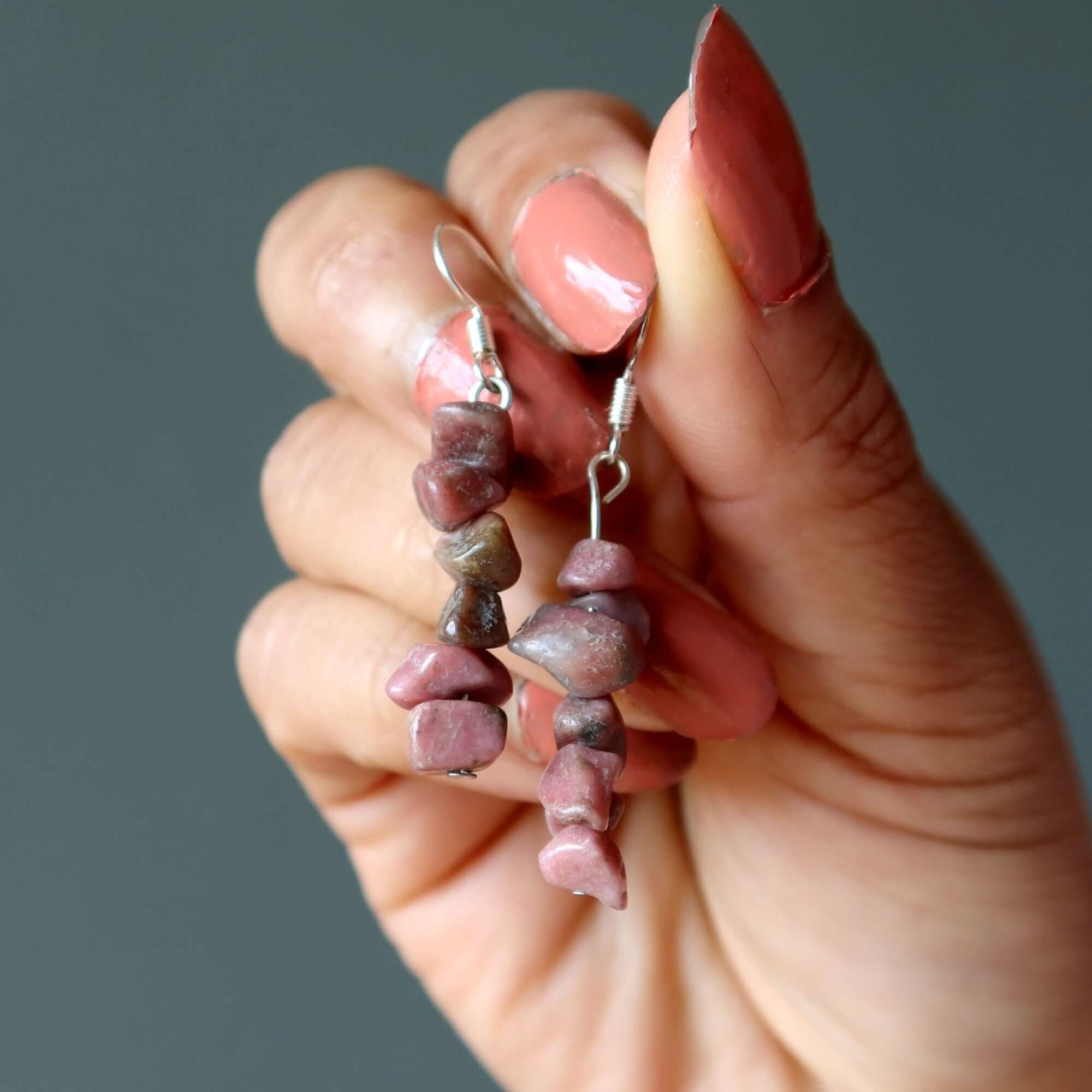 Boucles d'oreilles Rhodonite Pierres Adorables d'Amour de Soi Roses