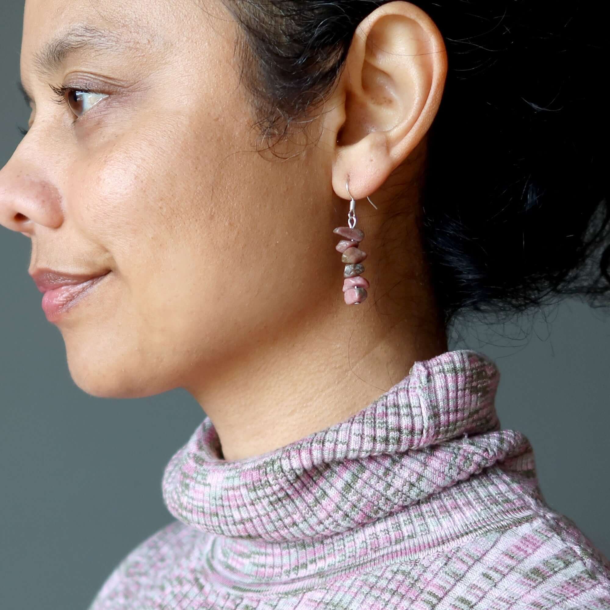 Boucles d'oreilles Rhodonite Pierres Adorables d'Amour de Soi Roses