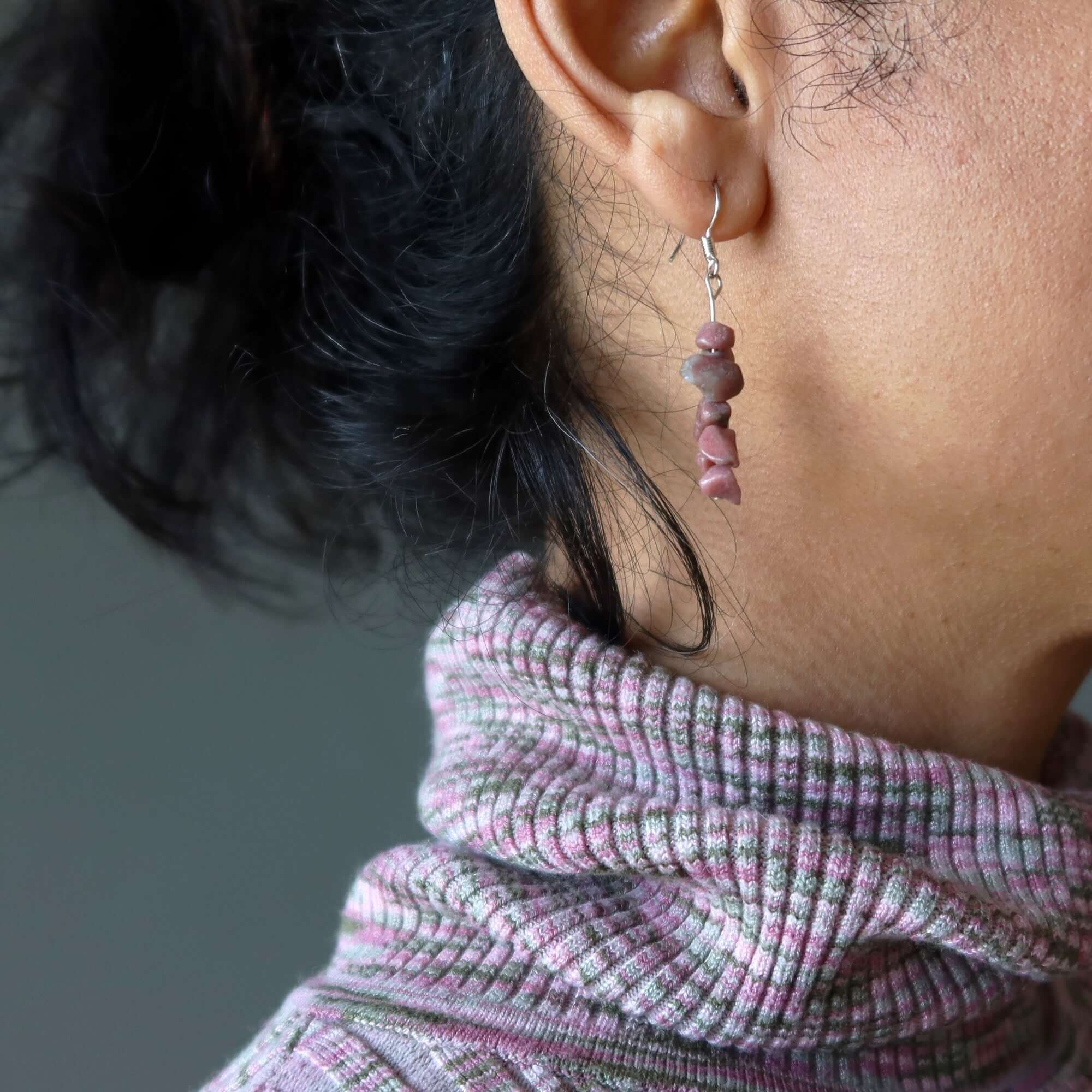 Boucles d'oreilles Rhodonite Pierres Adorables d'Amour de Soi Roses