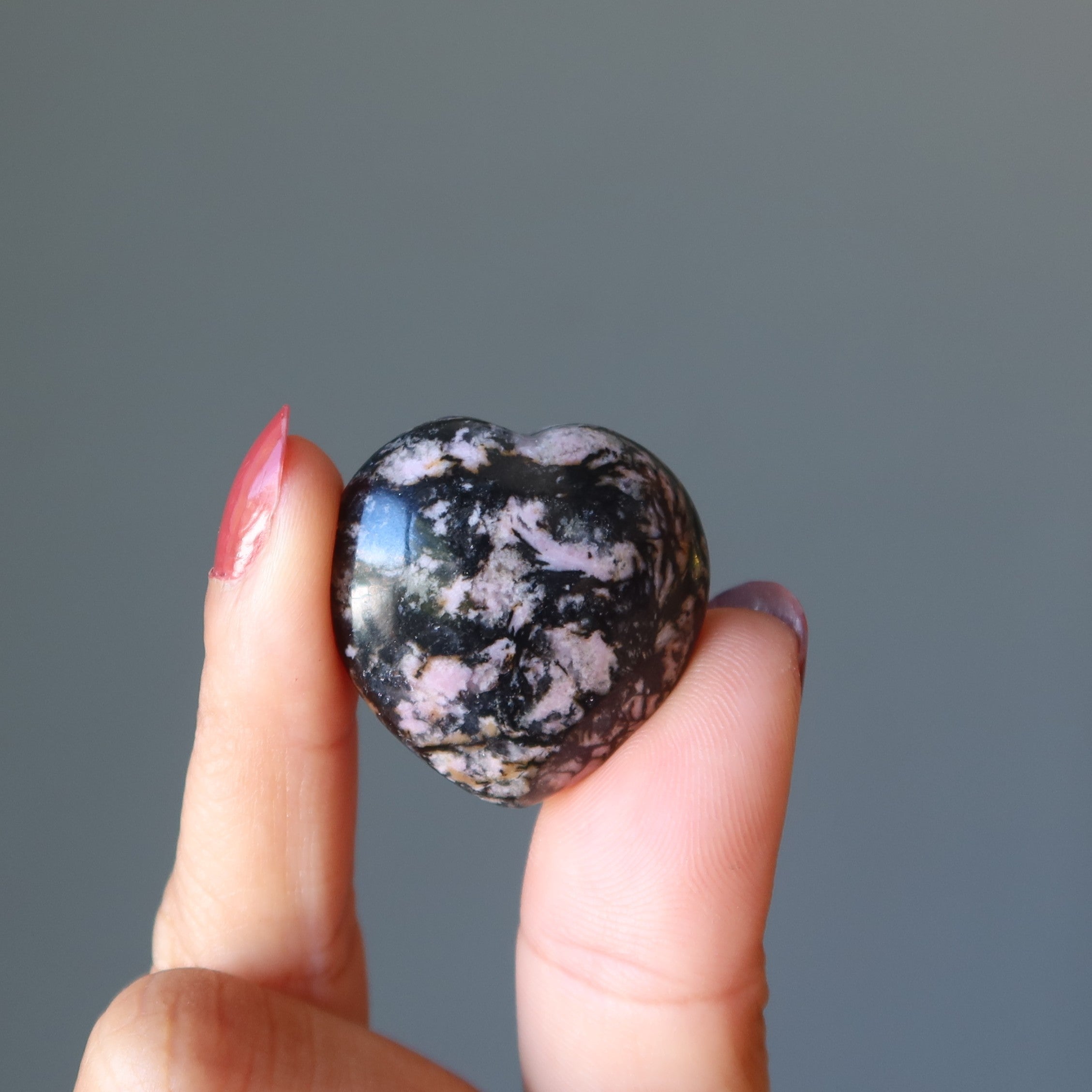 Paire de Cœurs de Rhodonite pour Amoureux Liés