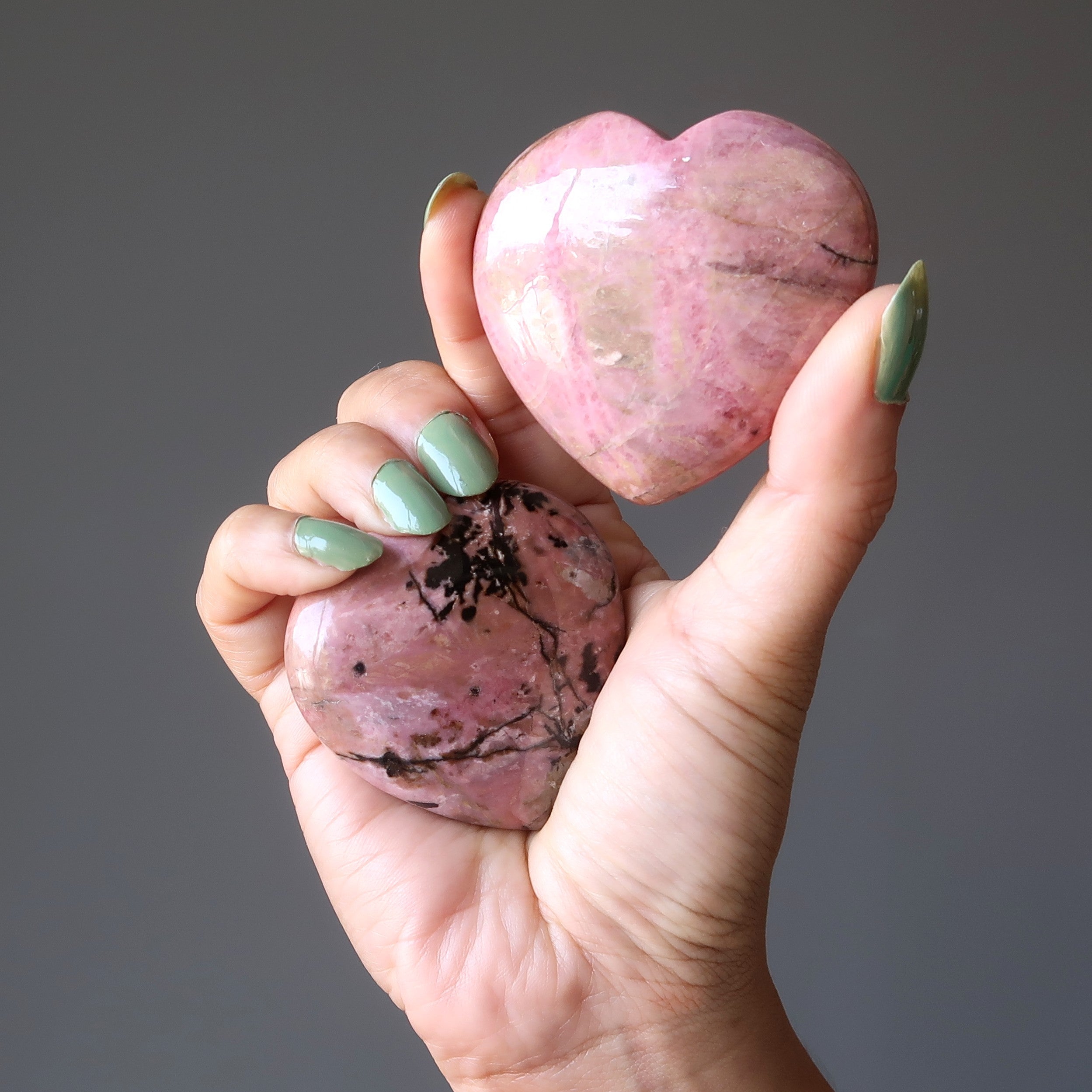Paire de Cœurs de Rhodonite pour Amoureux Liés