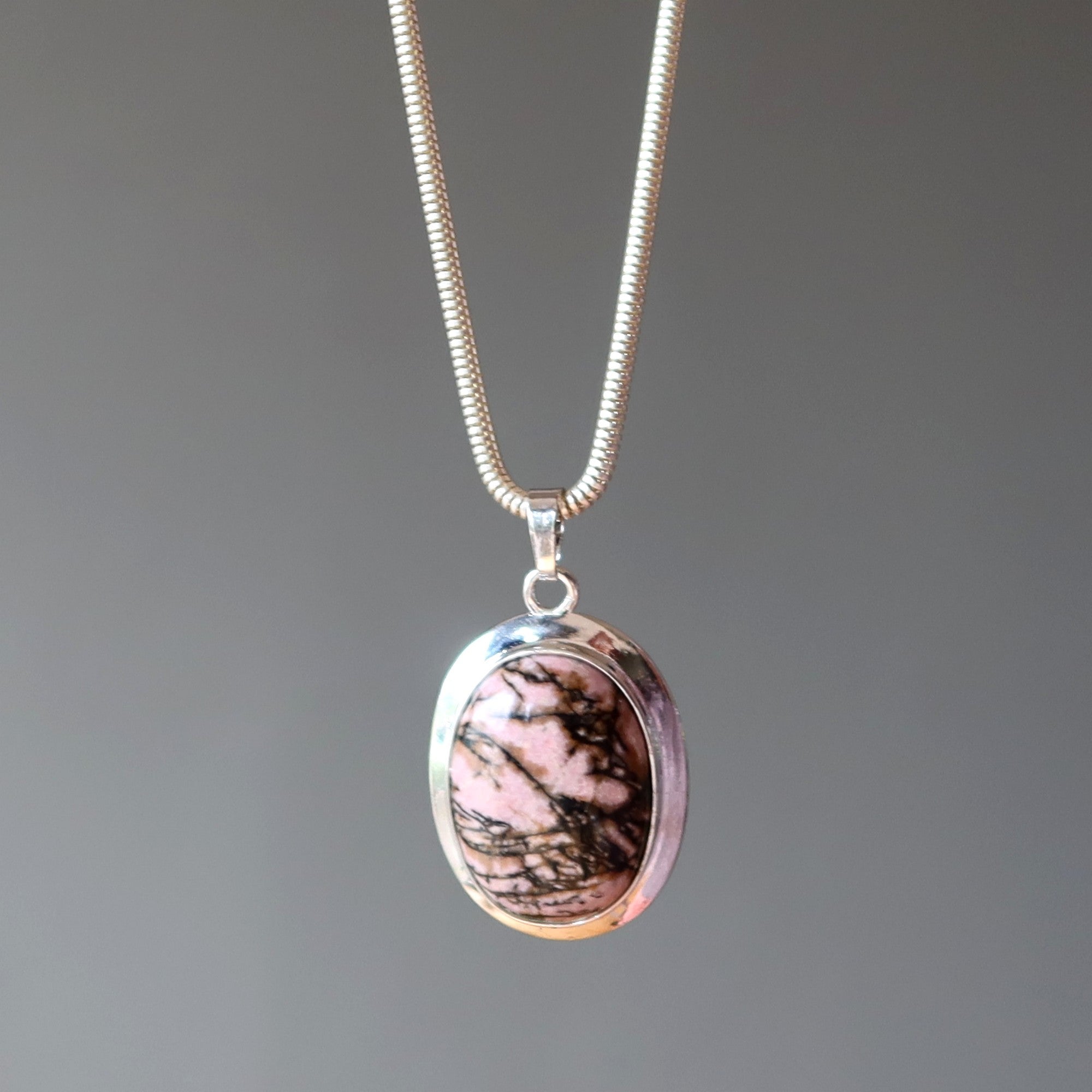 Rhodonite Necklace Self-Acceptance Pendant Brass