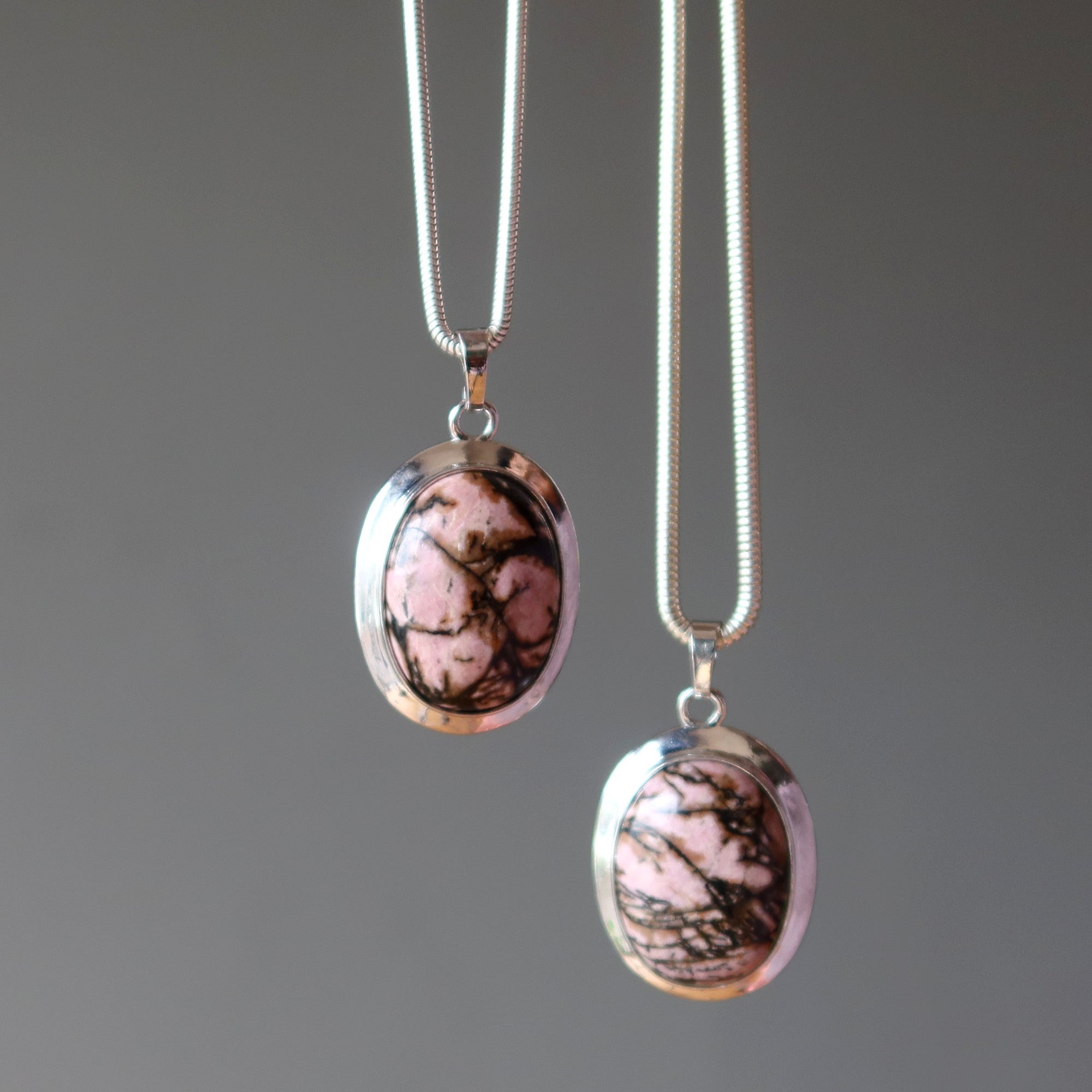 Rhodonite Necklace Self-Acceptance Pendant Brass