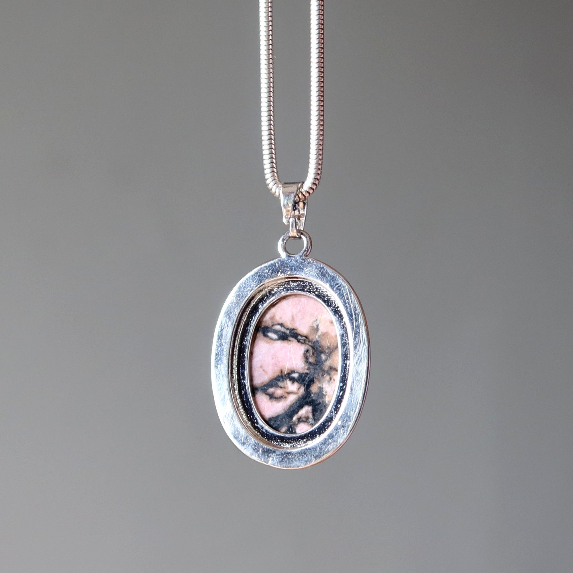 Rhodonite Necklace Self-Acceptance Pendant Brass